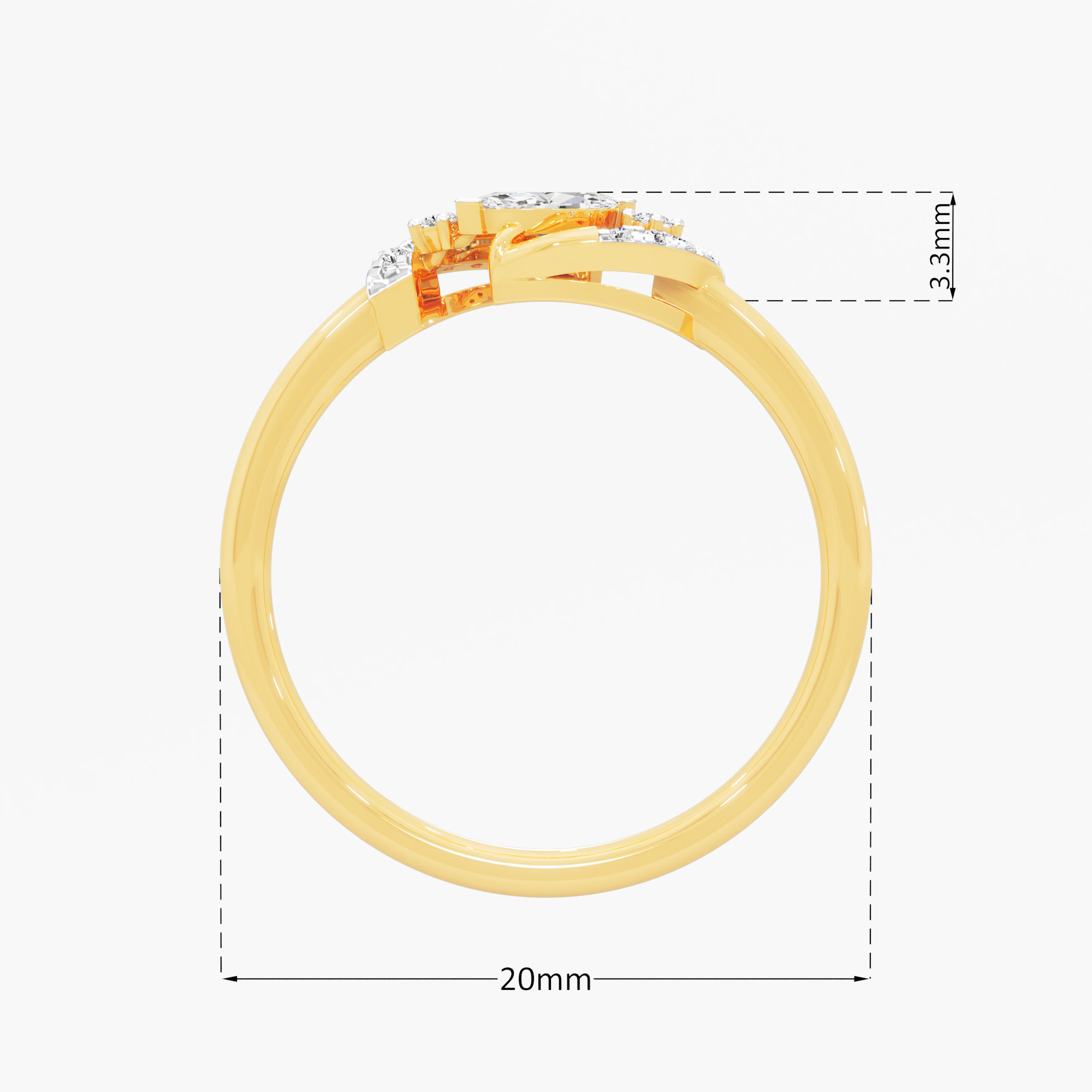 Crescent Marquise Diamond Ring in 9KT Yellow Gold (Diamond Quality: FG-VVS VS)