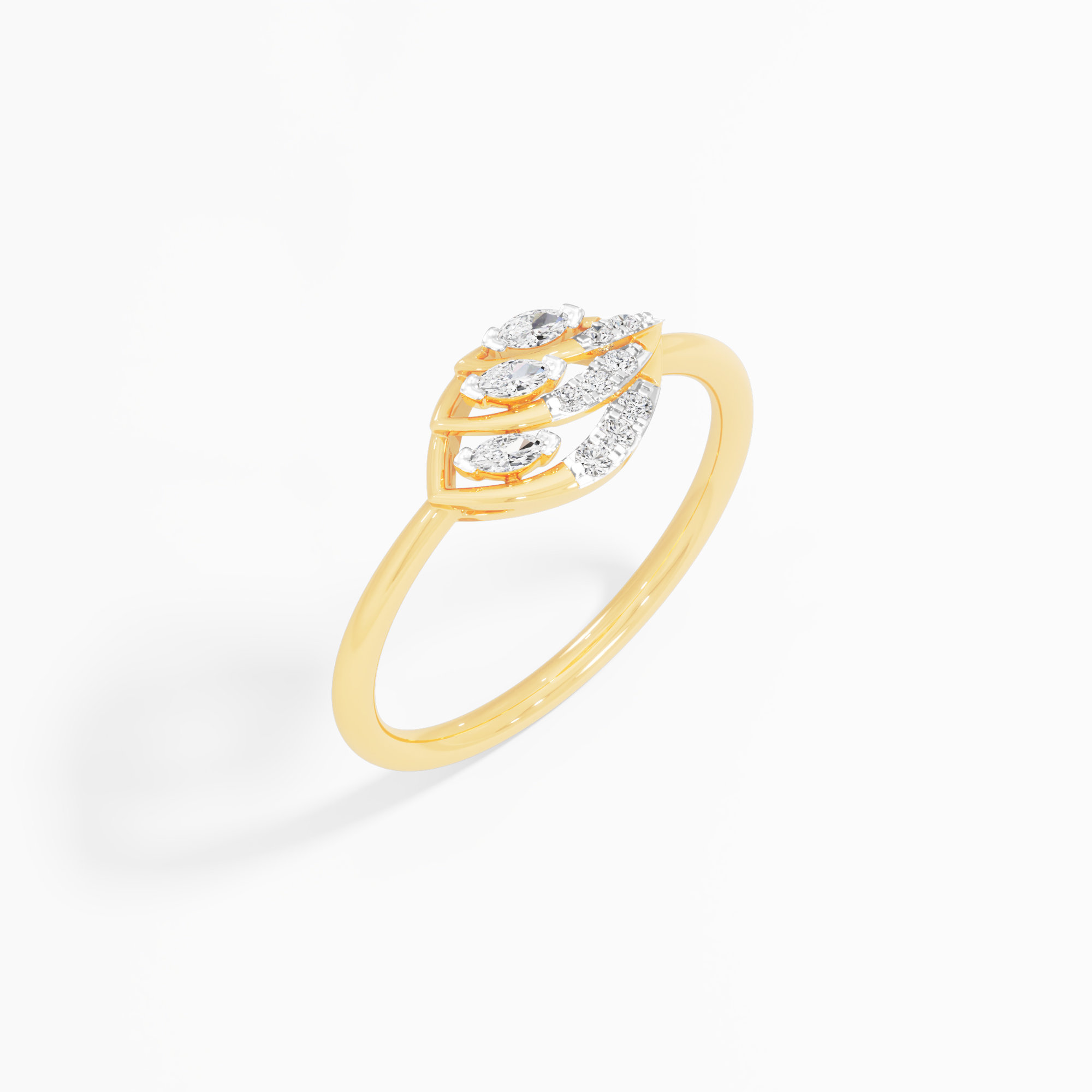 Leaflet Shimmer Diamond Ring in 9KT Yellow Gold (Diamond Quality: FG-VVS VS)