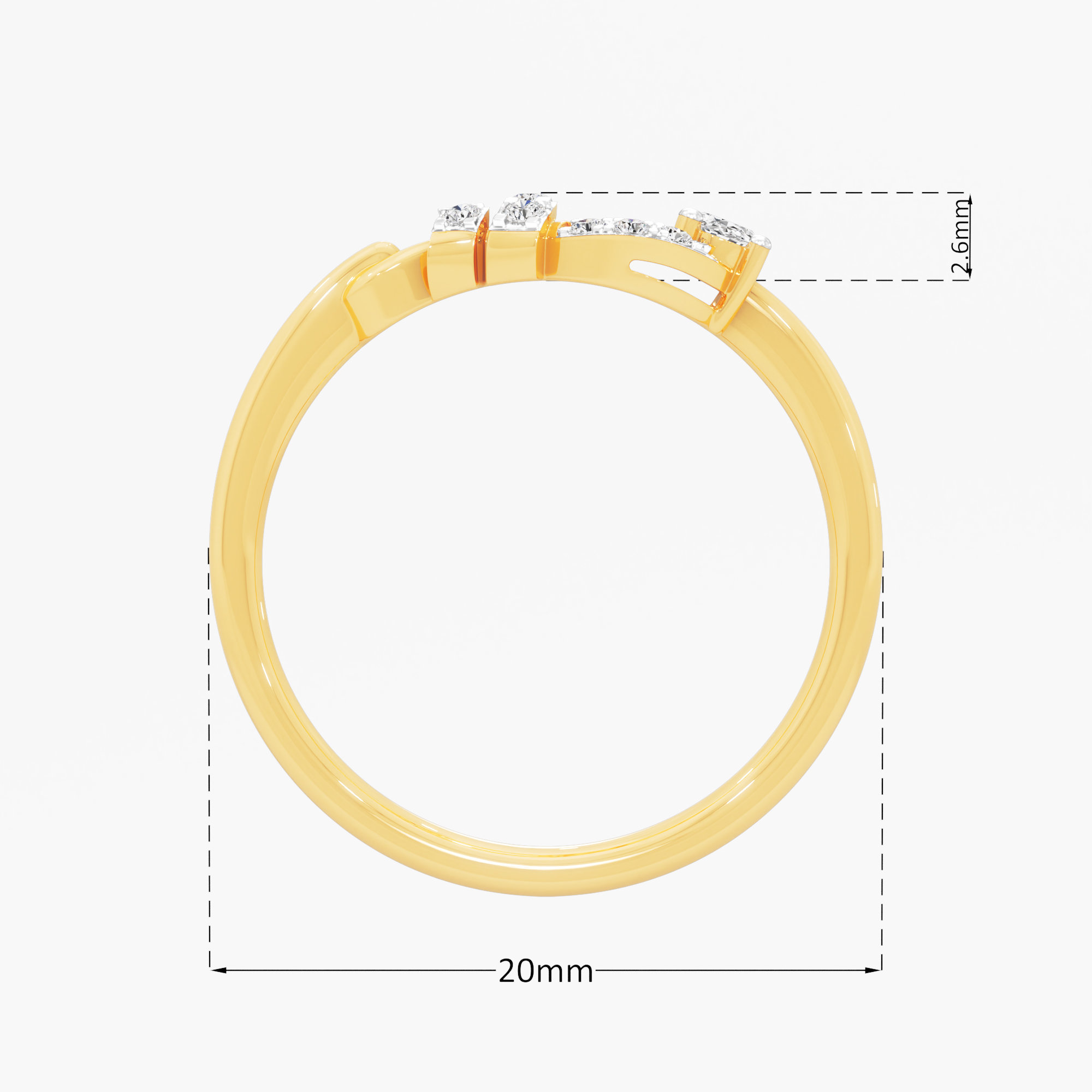 Radiant Crescent Diamond Ring in 9KT Yellow Gold (Diamond Quality: FG-VVS VS)