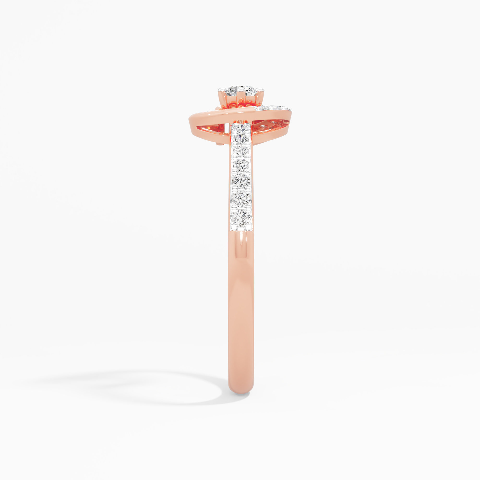 Lunar Swirl Bypass Ring in 9KT Rose Gold (Diamond Quality: EF-VVS VS)