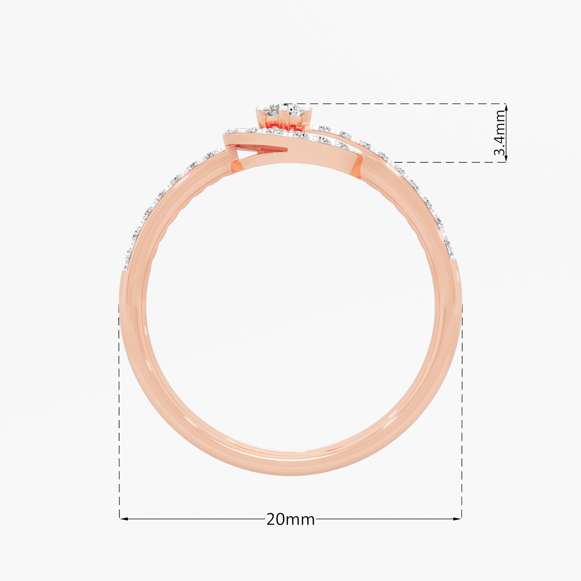 Lunar Swirl Bypass Ring in 9KT Rose Gold (Diamond Quality: EF-VVS VS)