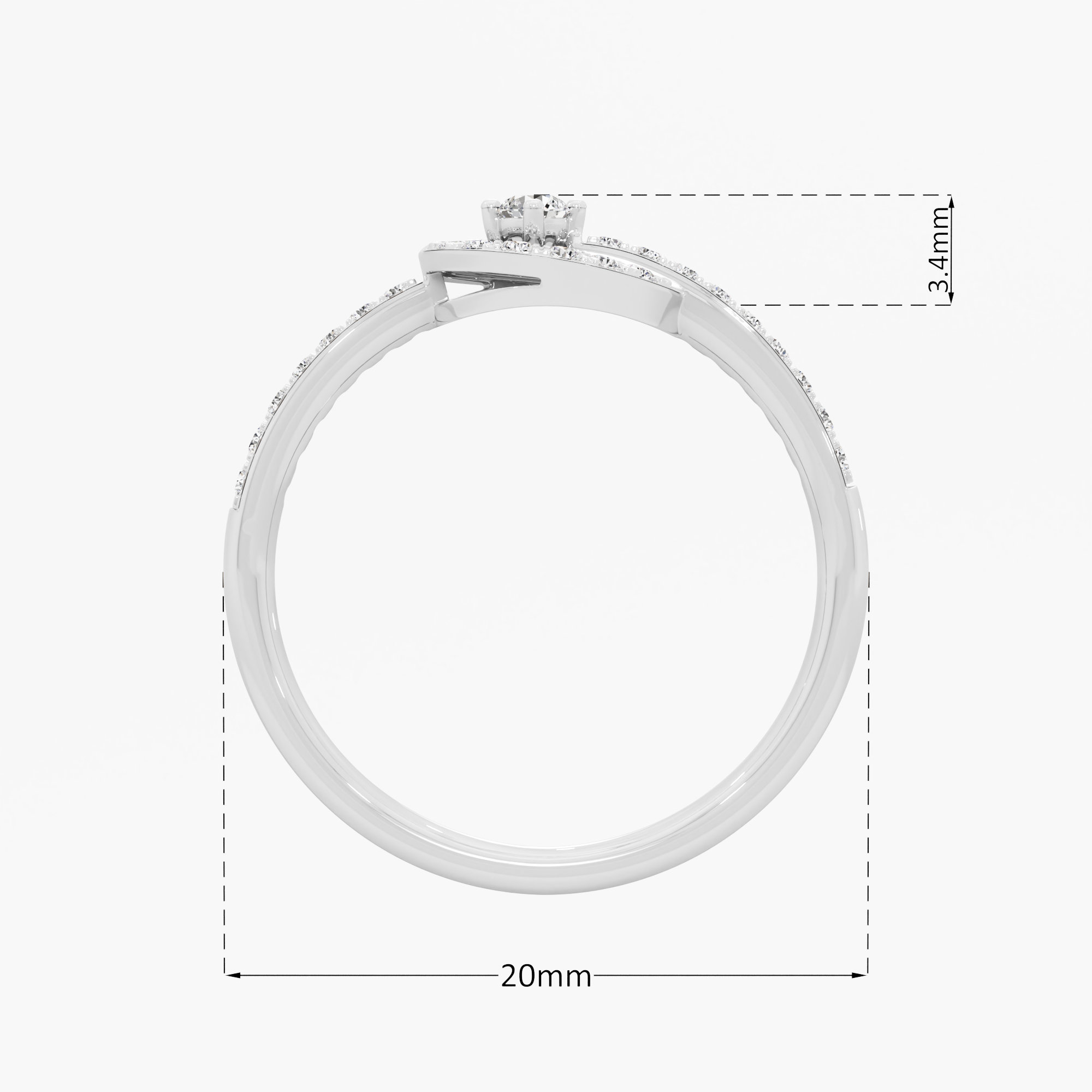 Lunar Swirl Bypass Ring in 9KT White Gold (Diamond Quality: EF-VVS VS)