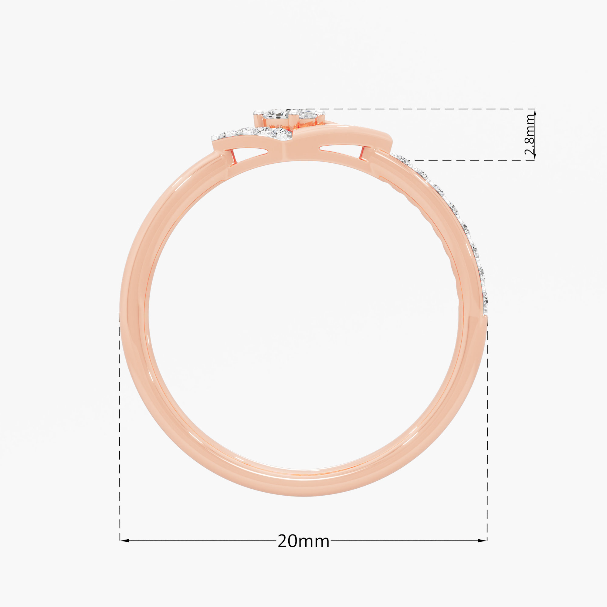 Radiant Prism Cocktail Ring in 9KT Rose Gold (Diamond Quality: FG-VVS VS)