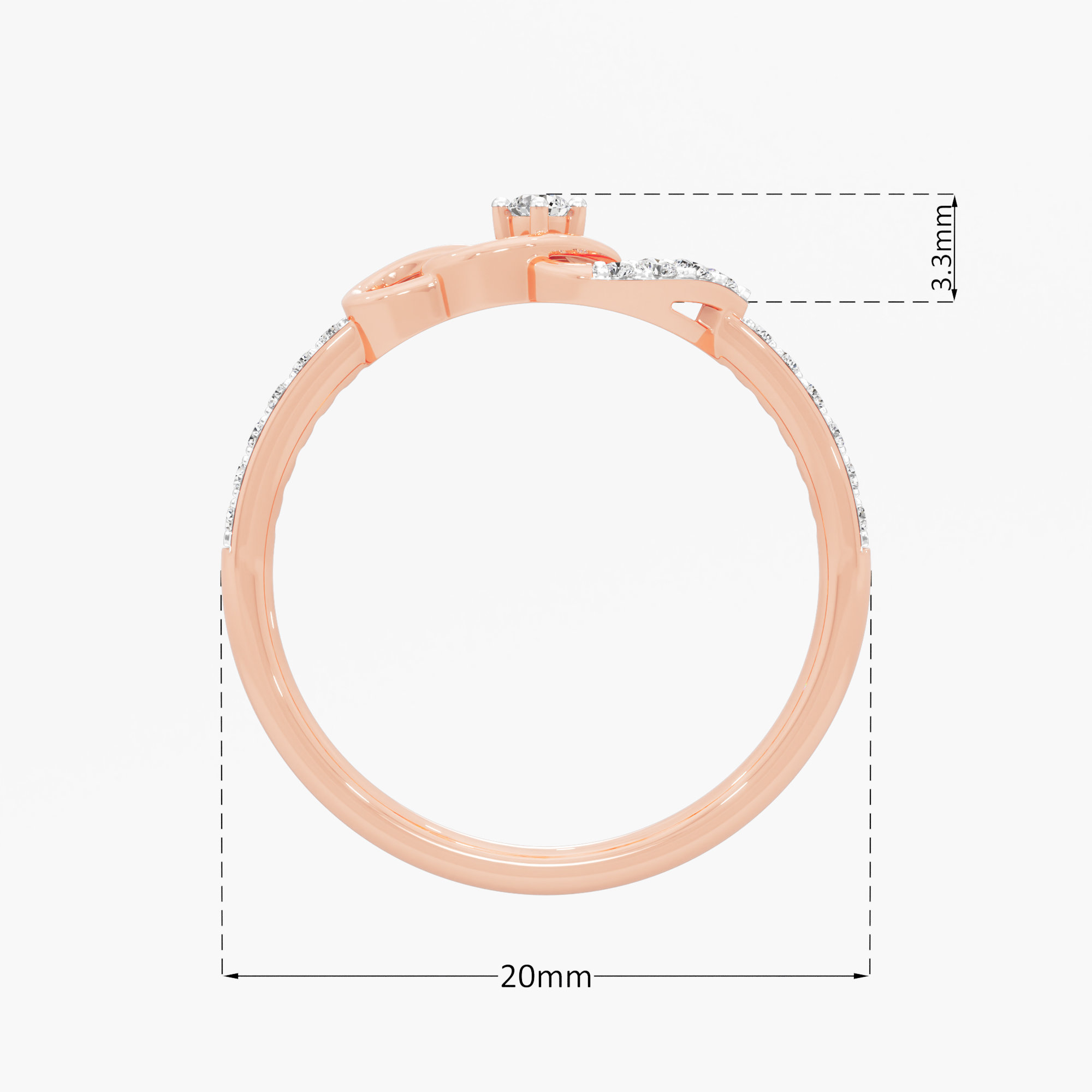 Graceful Embrace Bypass Ring in 9KT Rose Gold (Diamond Quality: EF-VVS VS)