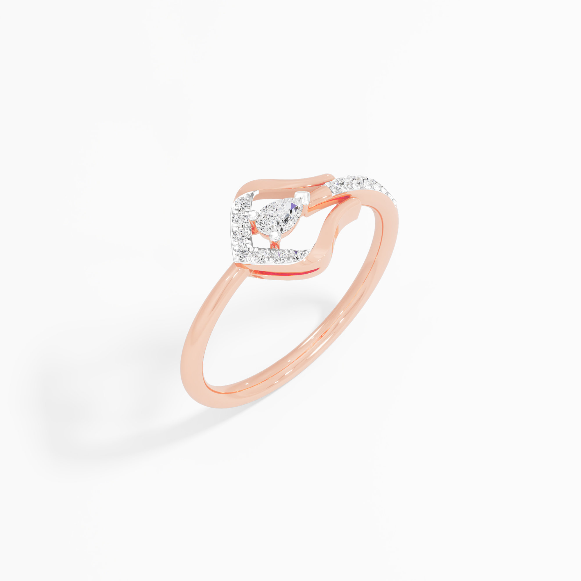 Pearlescent Curve Bypass Ring in 9KT Rose Gold (Diamond Quality: FG-VVS VS)
