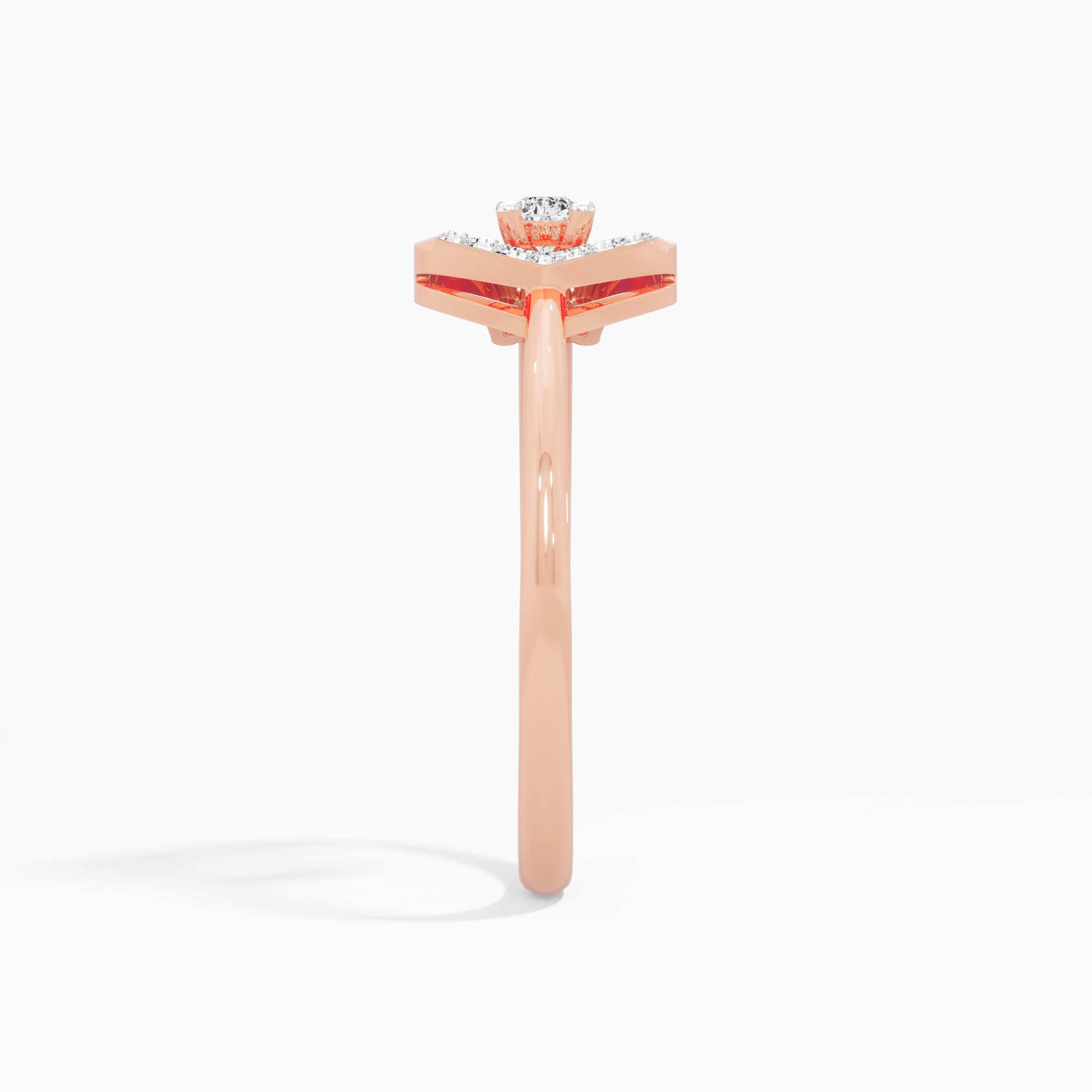 Pearlescent Curve Bypass Ring in 9KT Rose Gold (Diamond Quality: FG-VVS VS)