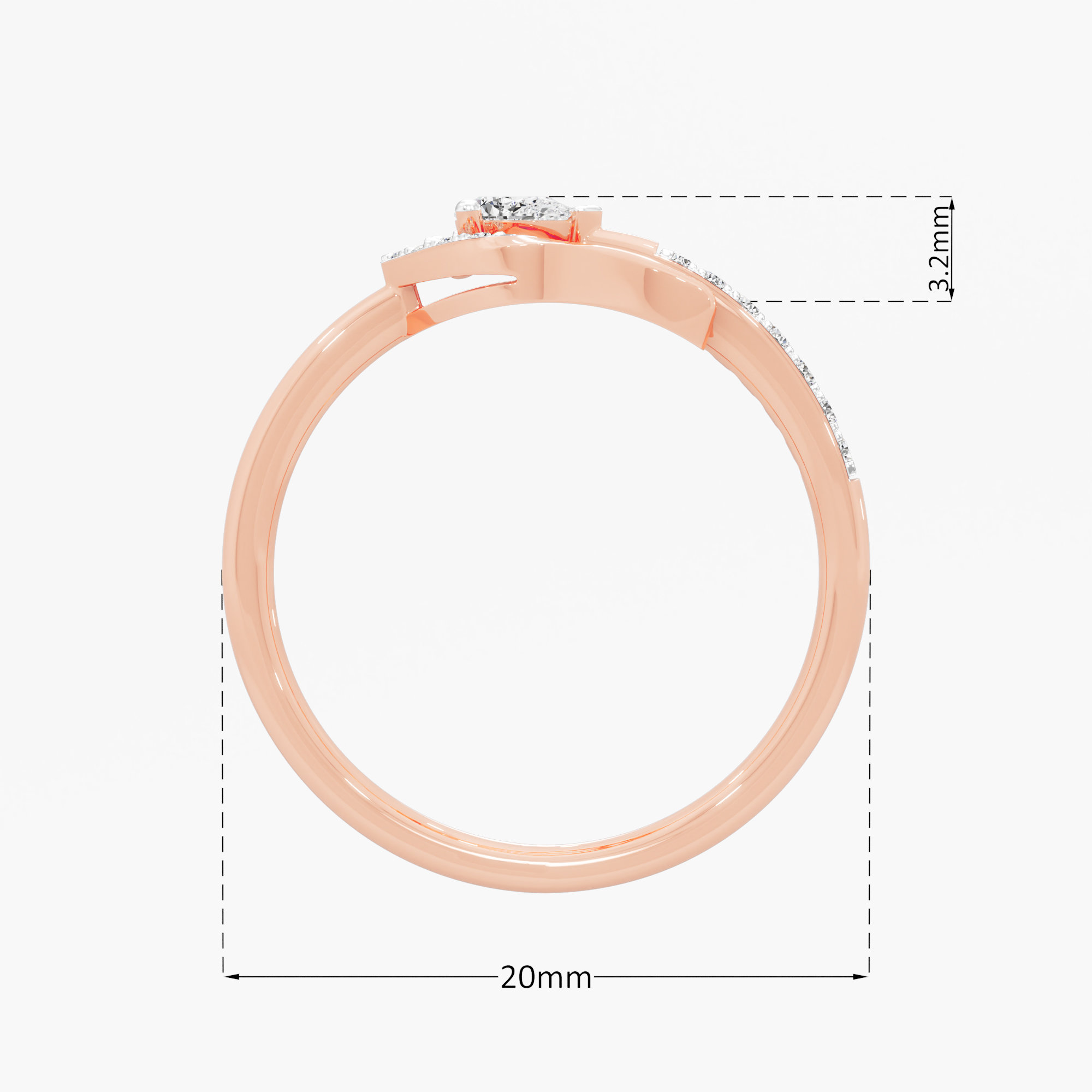 Pearlescent Curve Bypass Ring in 9KT Rose Gold (Diamond Quality: FG-VVS VS)