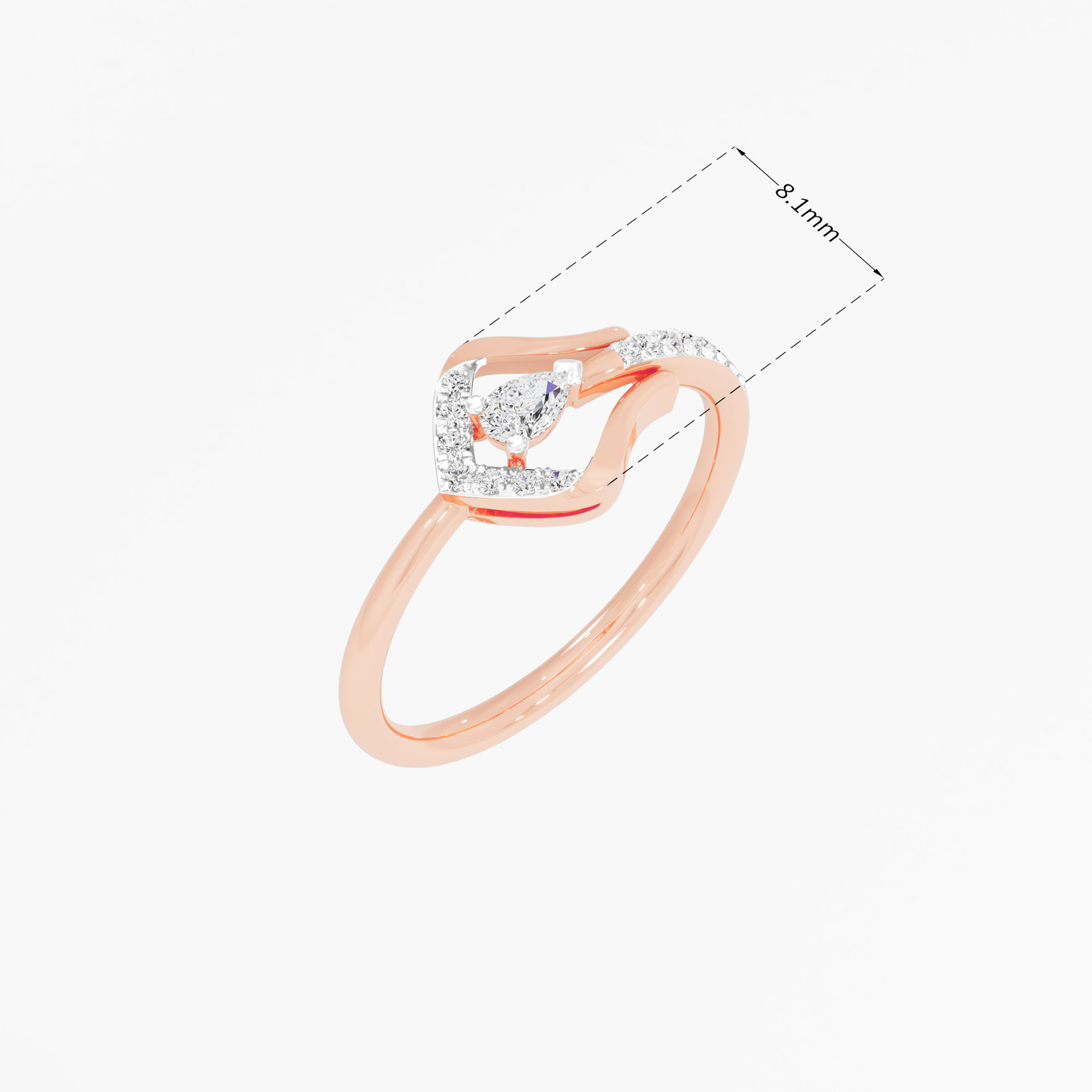 Pearlescent Curve Bypass Ring in 9KT Rose Gold (Diamond Quality: FG-VVS VS)
