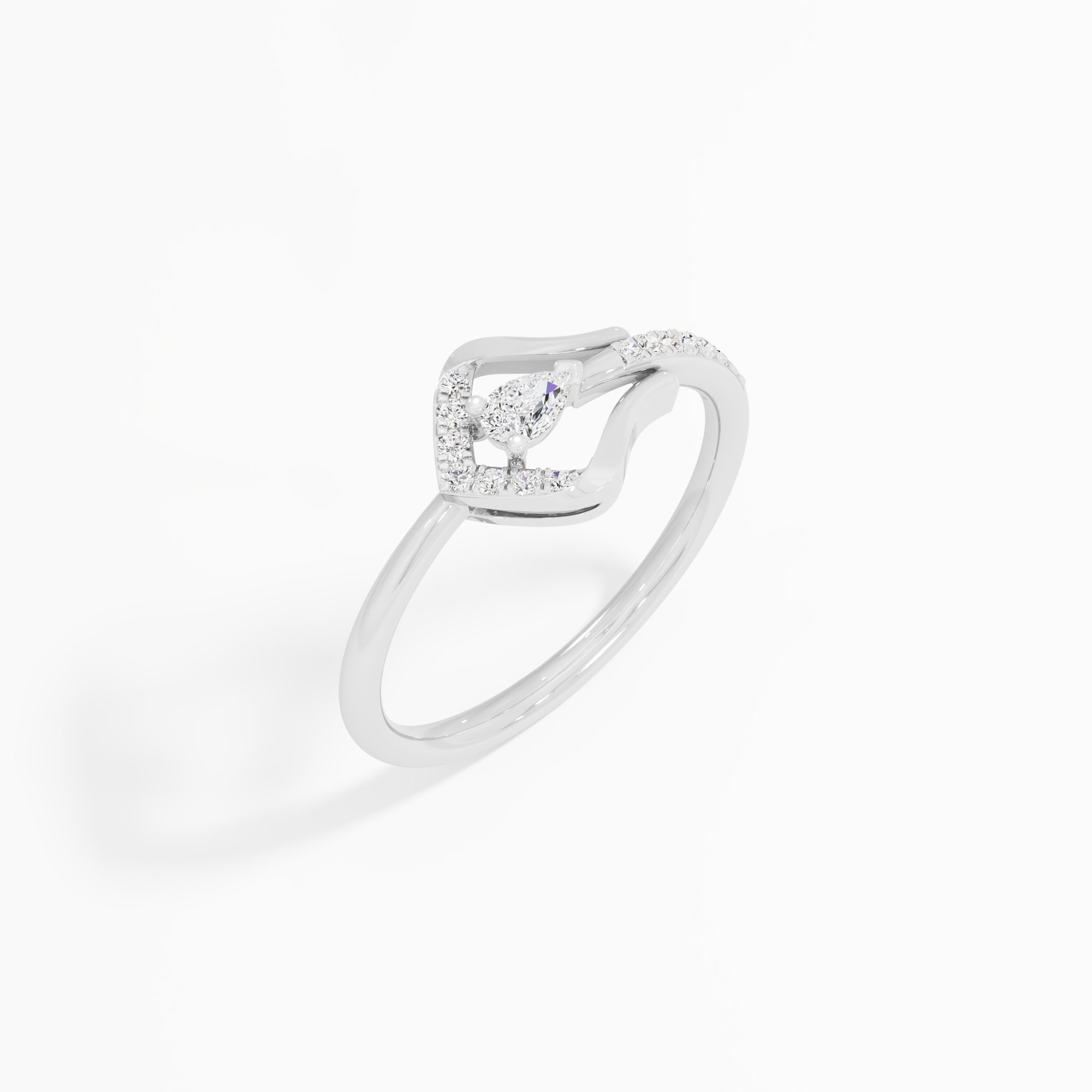 Pearlescent Curve Bypass Ring in 9KT White Gold (Diamond Quality: FG-VVS VS)