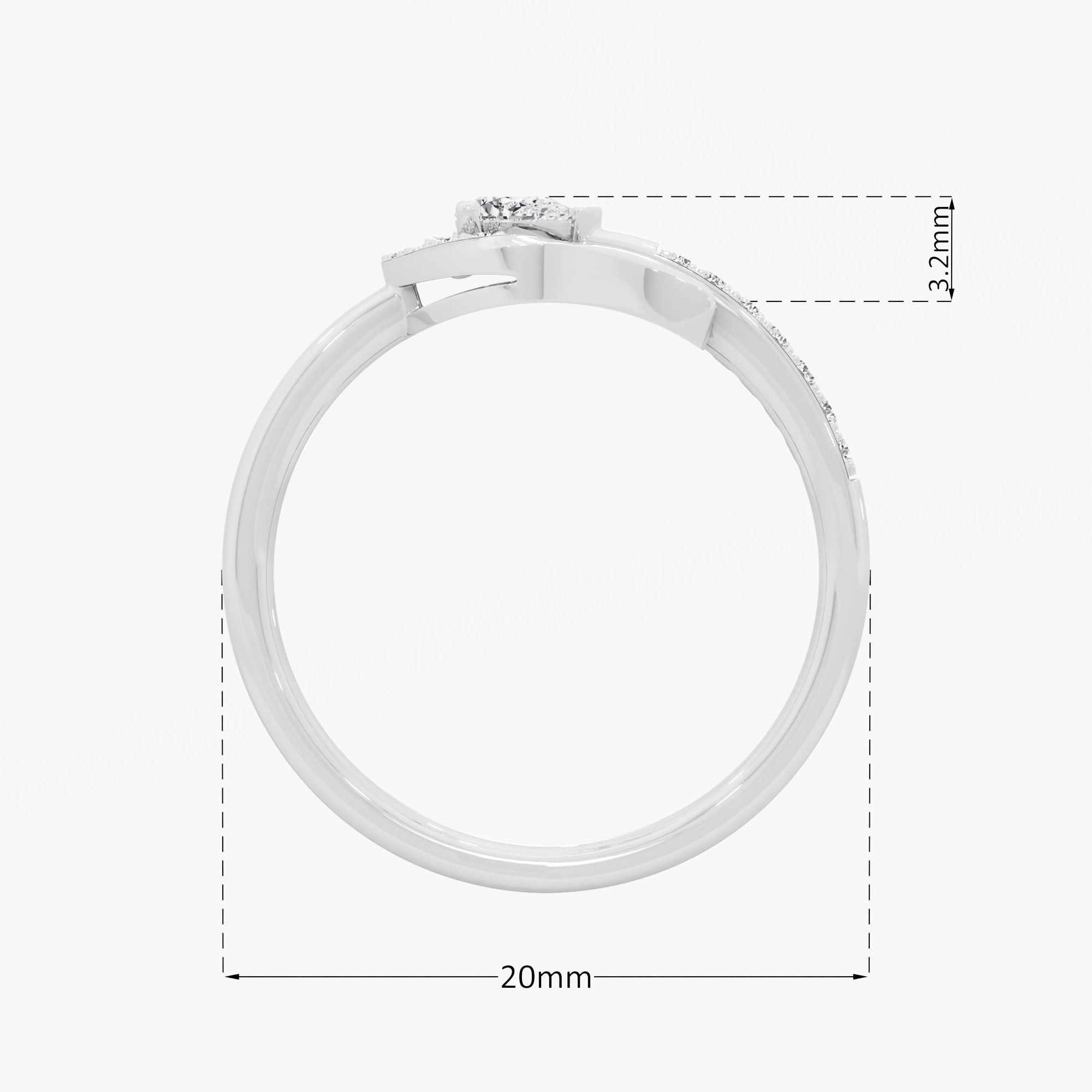 Pearlescent Curve Bypass Ring in 9KT White Gold (Diamond Quality: FG-VVS VS)