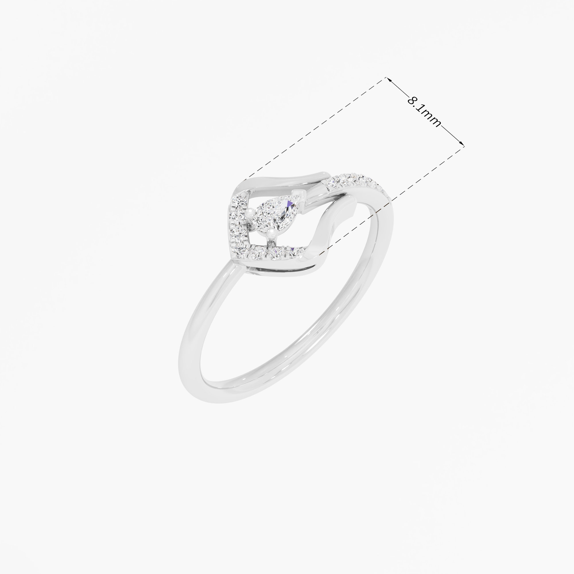 Pearlescent Curve Bypass Ring in 9KT White Gold (Diamond Quality: FG-VVS VS)