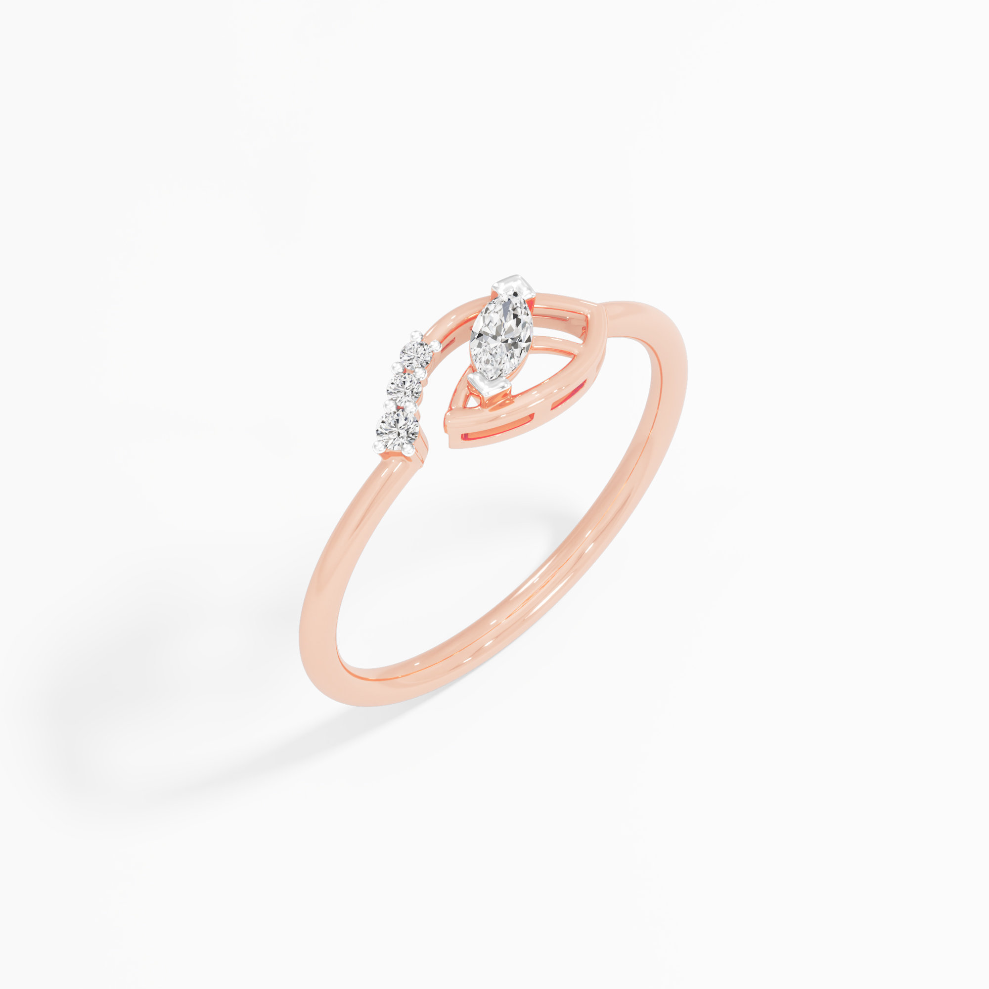 Enchanted Leaf Bypass Ring in 9KT Rose Gold (Diamond Quality: FG-VVS VS)