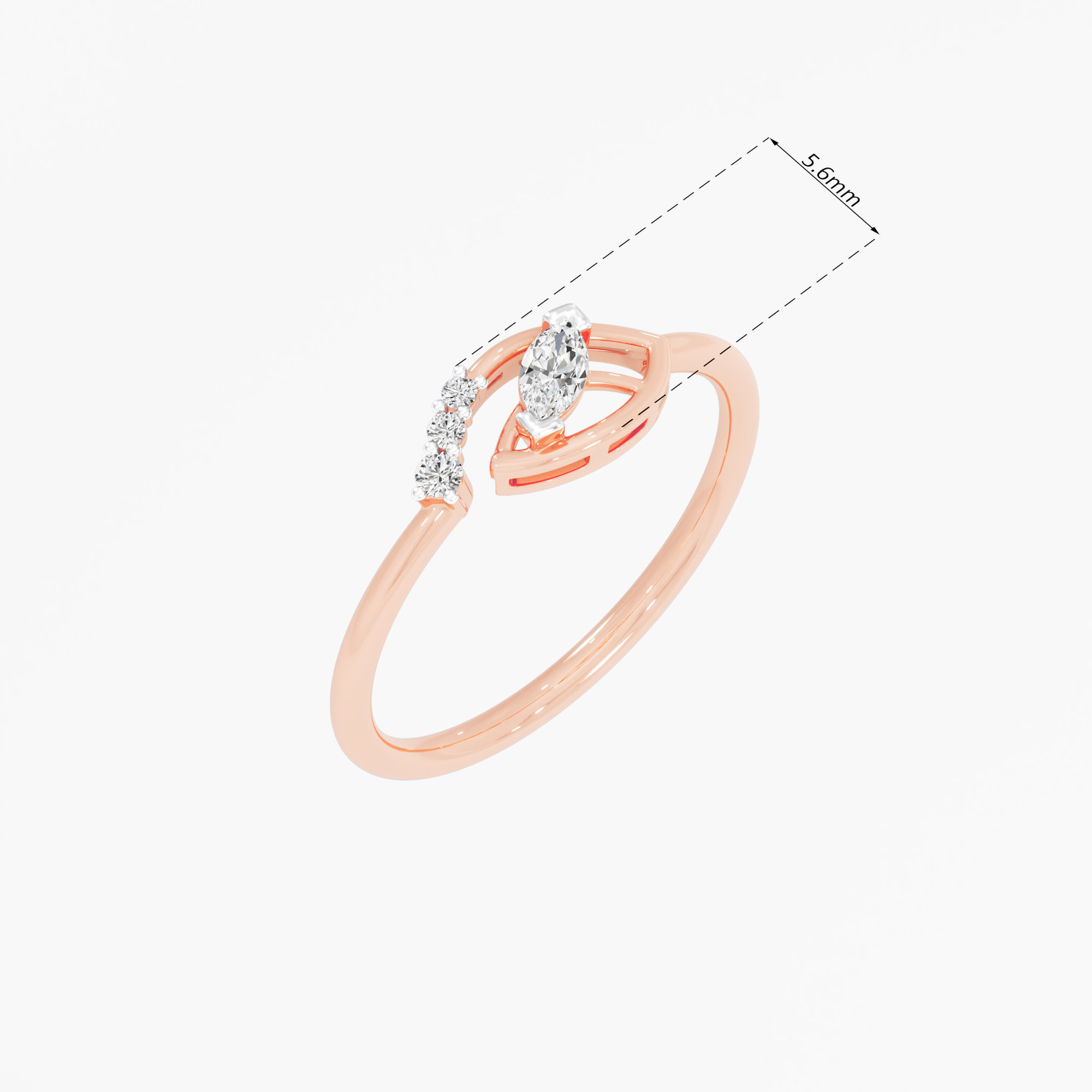 Enchanted Leaf Bypass Ring in 9KT Rose Gold (Diamond Quality: FG-VVS VS)
