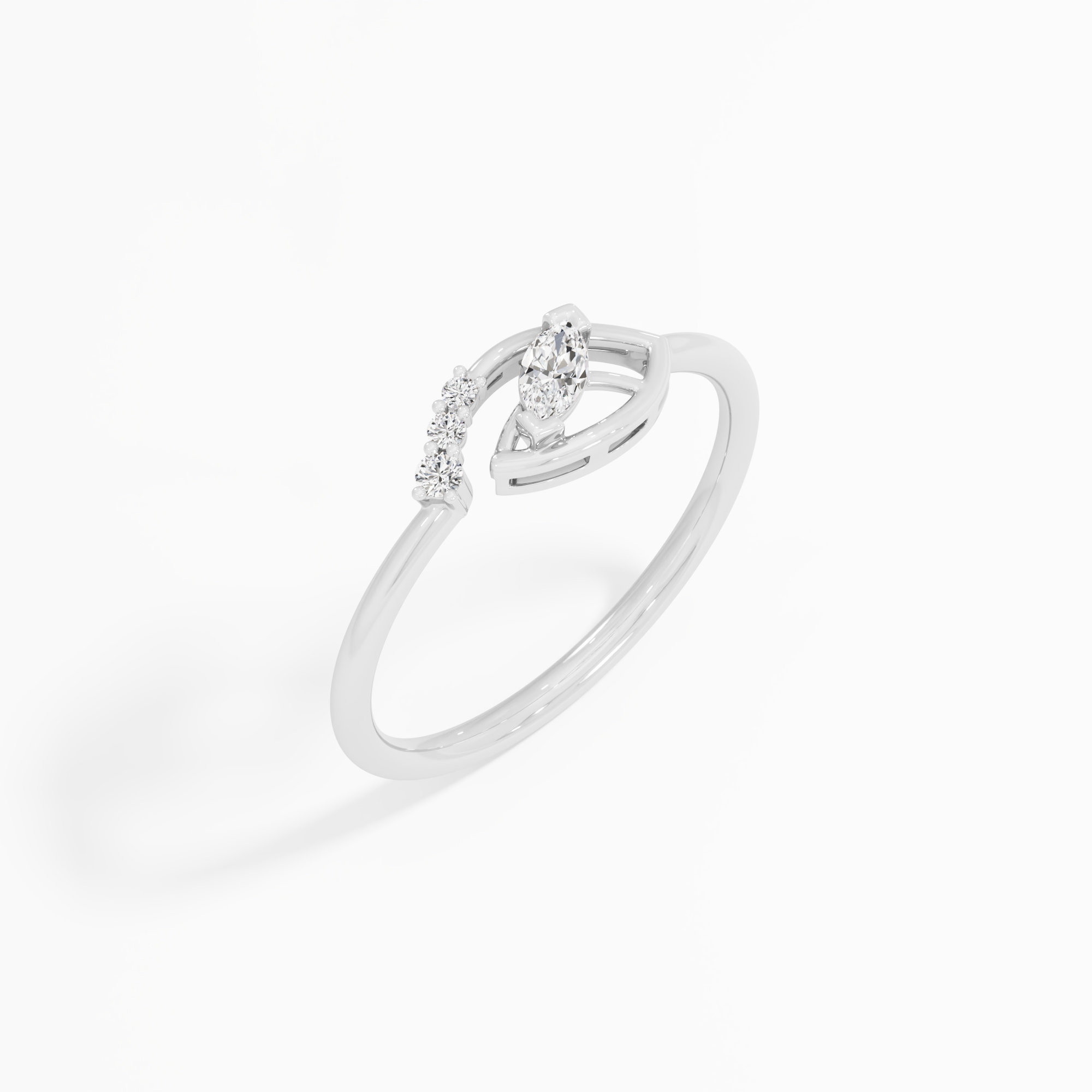 Enchanted Leaf Bypass Ring in 9KT White Gold (Diamond Quality: FG-VVS VS)