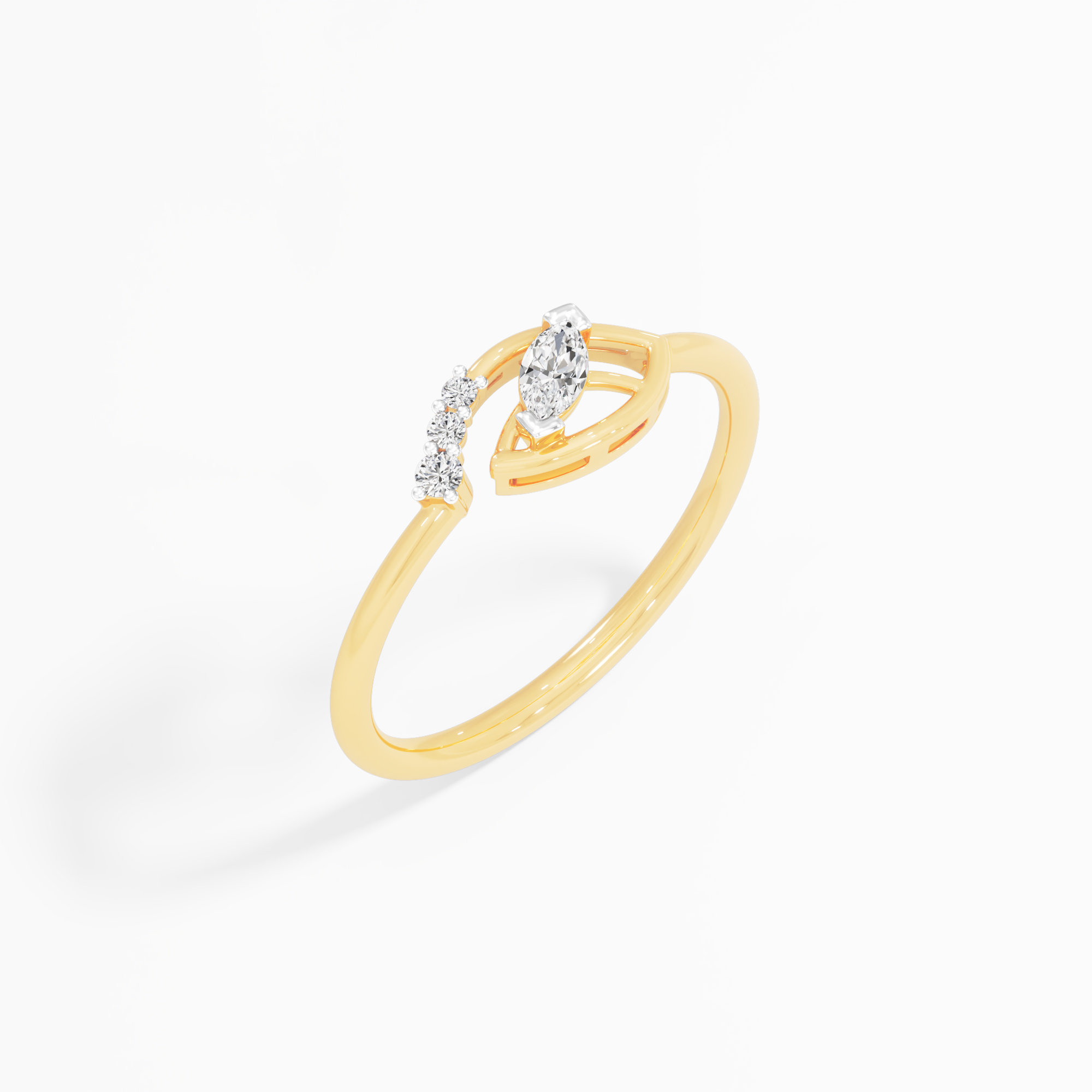 Enchanted Leaf Bypass Ring in 9KT Yellow Gold (Diamond Quality: FG-VVS VS)