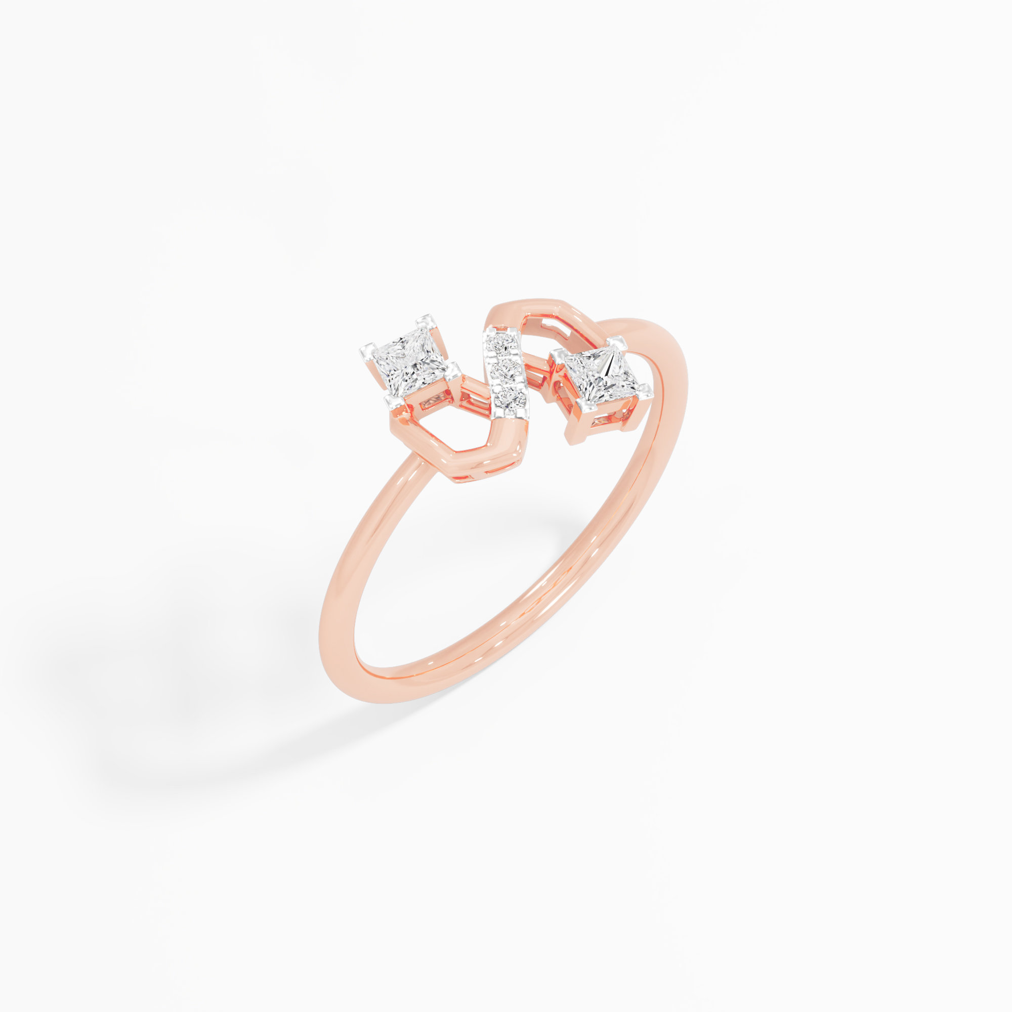 Interlaced Sparkle Bypass Ring in 9KT Rose Gold (Diamond Quality: FG-VVS VS)