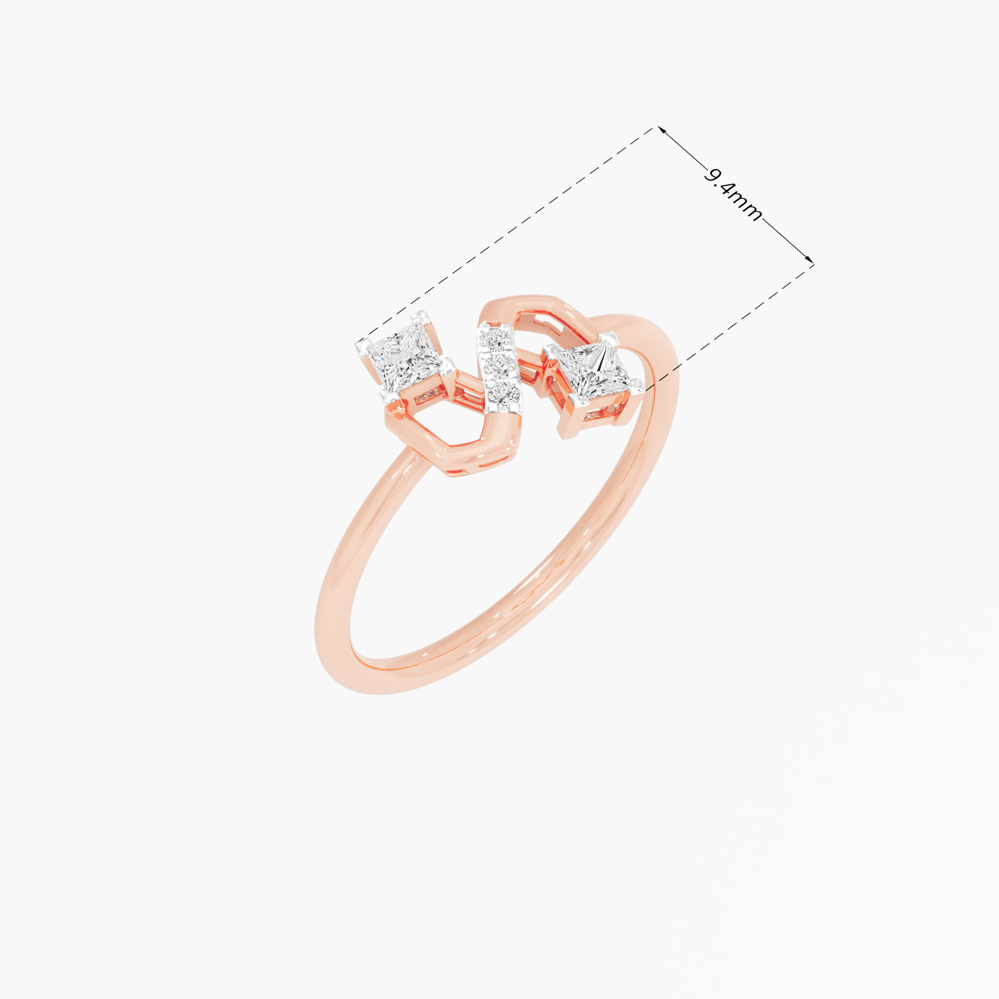 Interlaced Sparkle Bypass Ring in 9KT Rose Gold (Diamond Quality: FG-VVS VS)