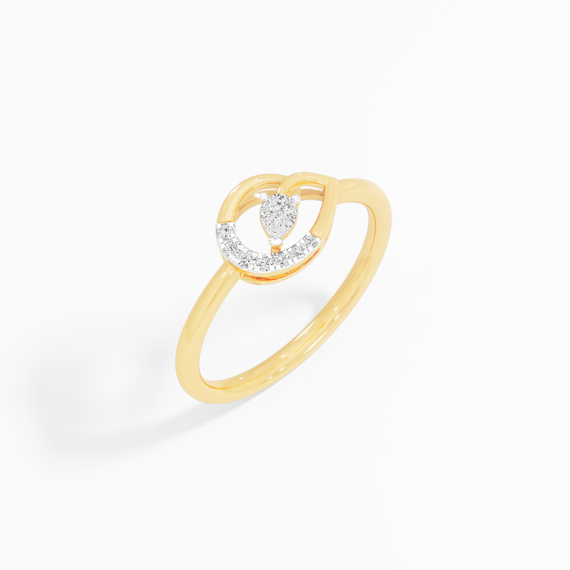 Open Circle Pear Diamond Ring in 9KT Yellow Gold (Diamond Quality: FG-VVS VS)