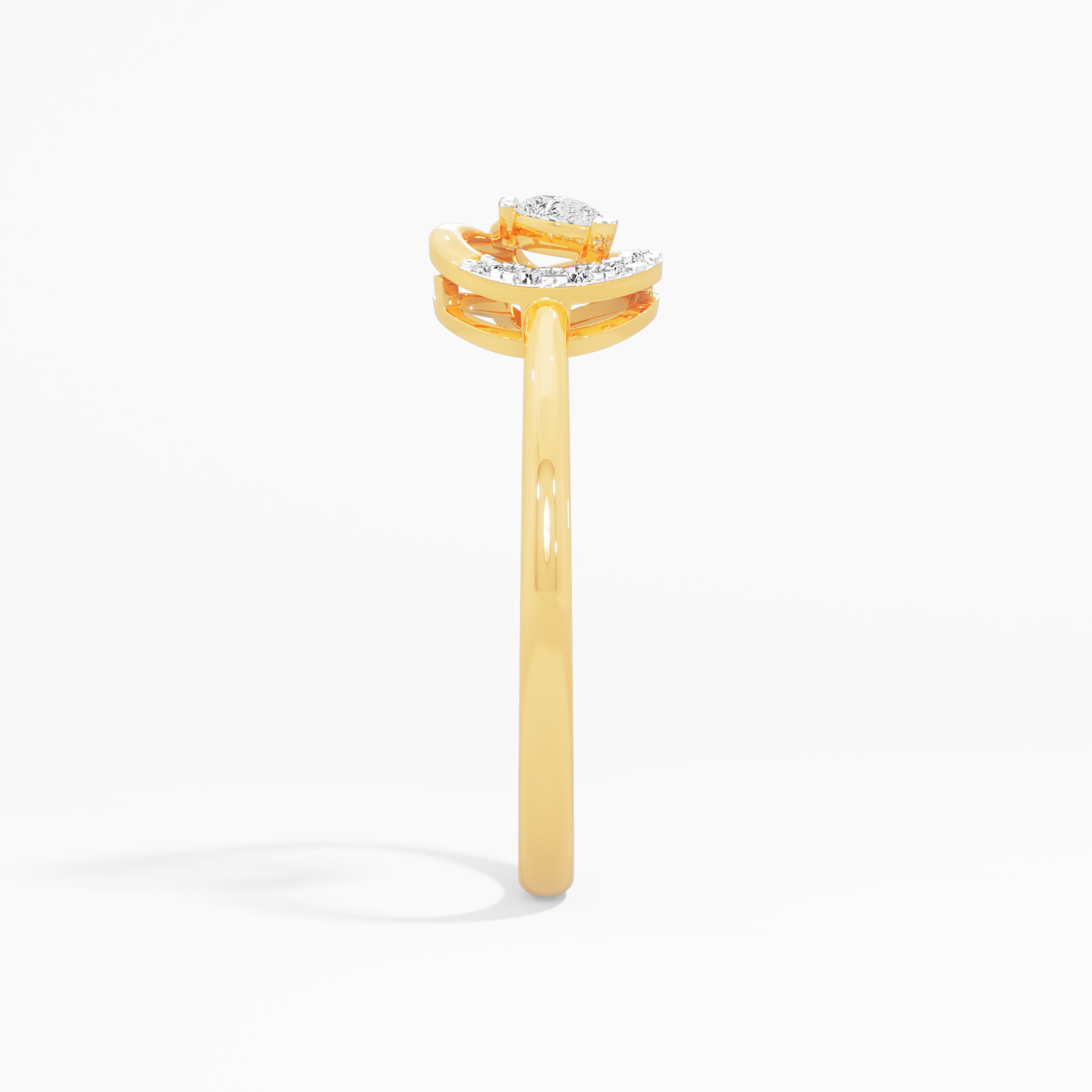 Open Circle Pear Diamond Ring in 9KT Yellow Gold (Diamond Quality: FG-VVS VS)