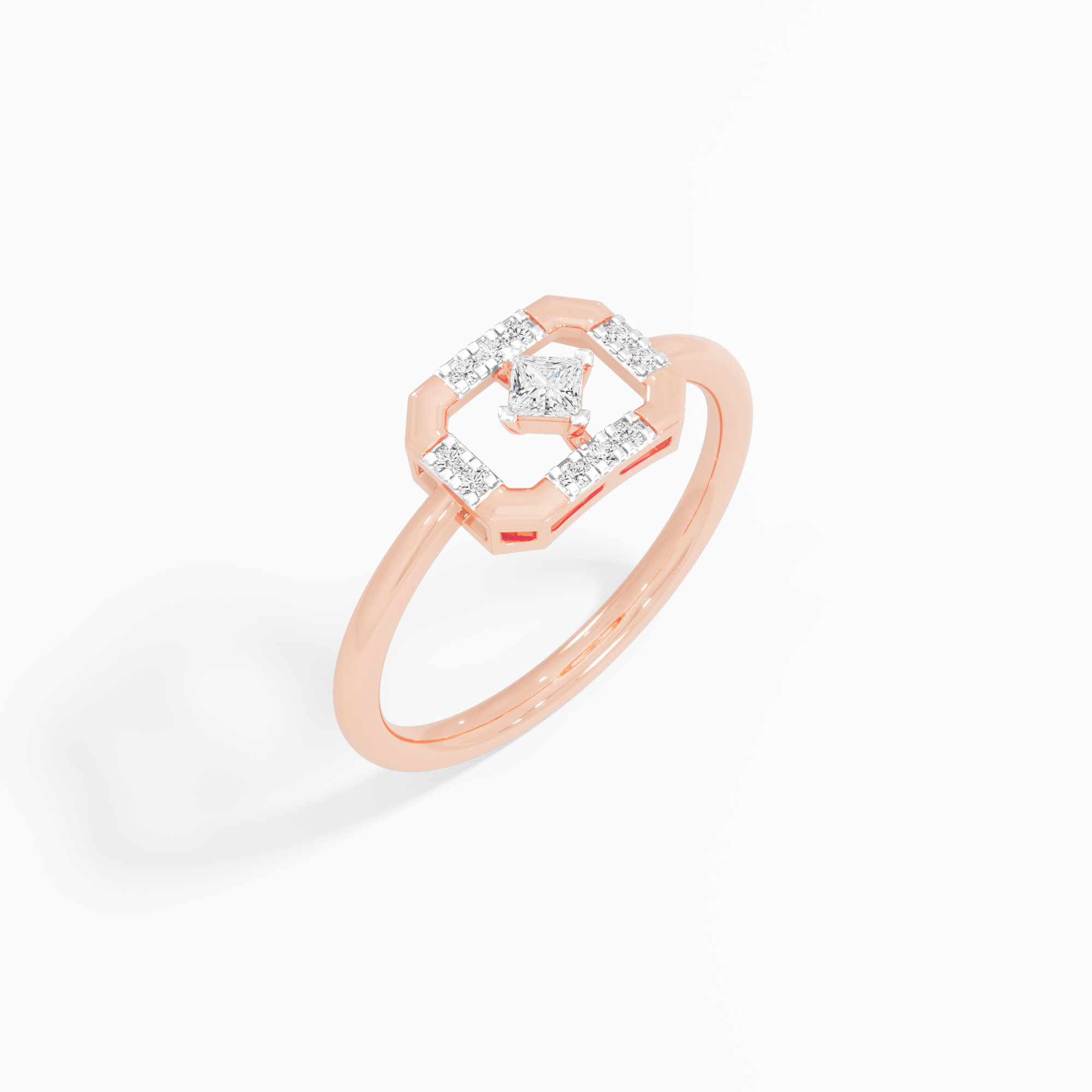 Glimmering Octagon Halos Ring in 9KT Rose Gold (Diamond Quality: FG-VVS VS)
