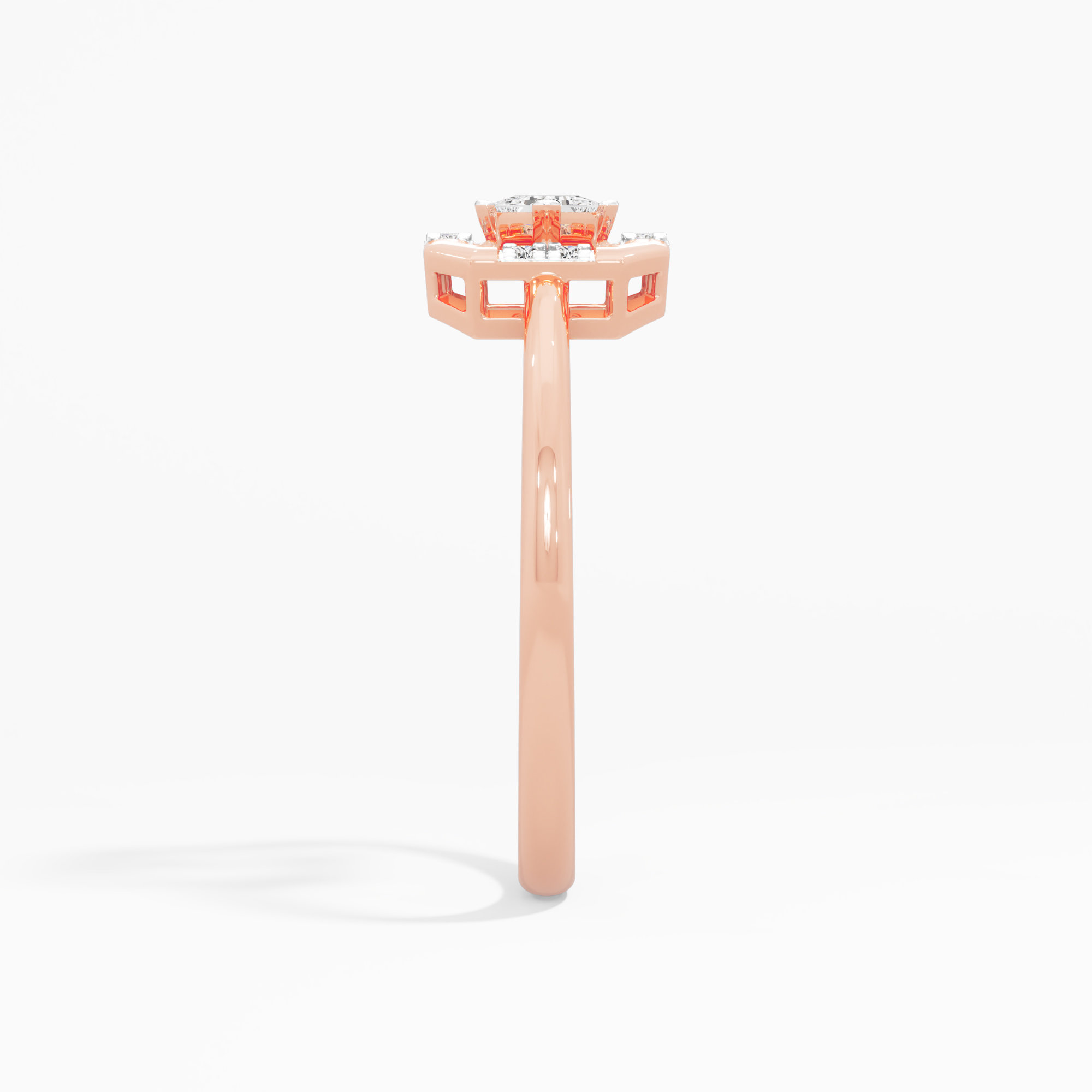 Glimmering Octagon Halos Ring in 9KT Rose Gold (Diamond Quality: FG-VVS VS)