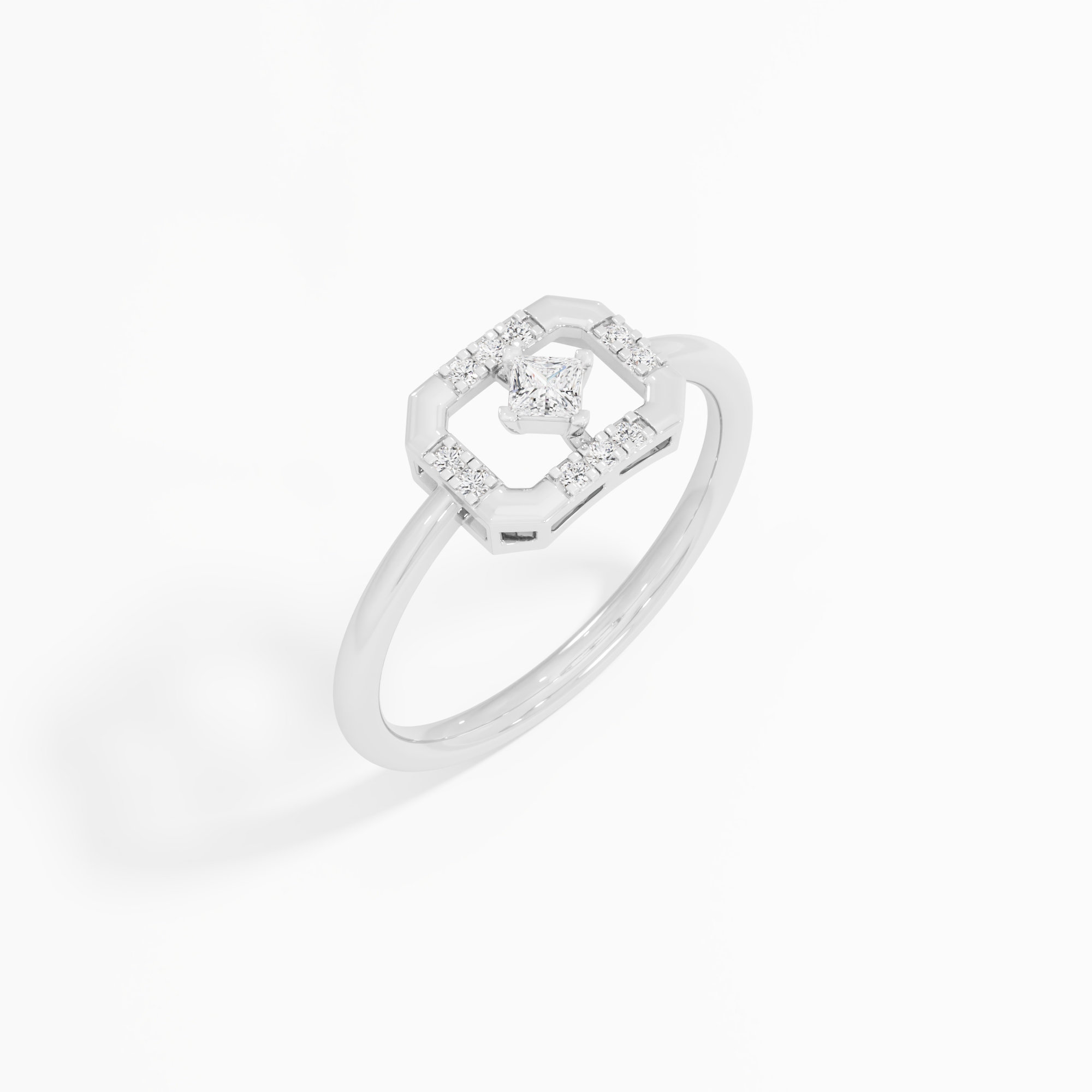 Glimmering Octagon Halos Ring in 9KT White Gold (Diamond Quality: FG-VVS VS)