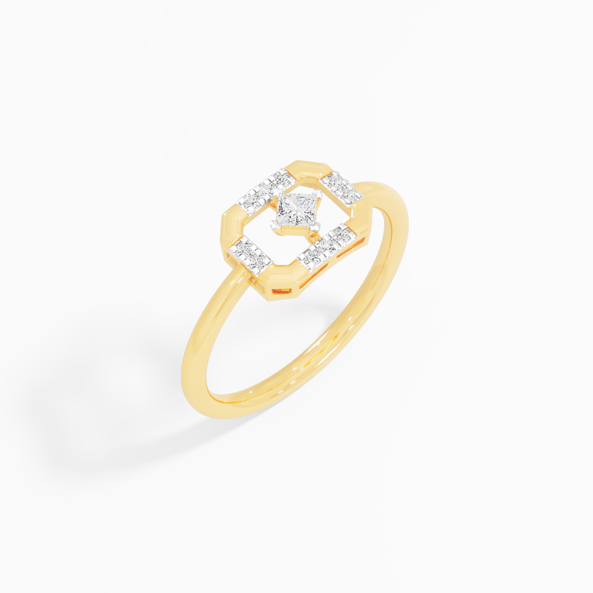 Glimmering Octagon Halos Ring in 9KT Yellow Gold (Diamond Quality: FG-VVS VS)
