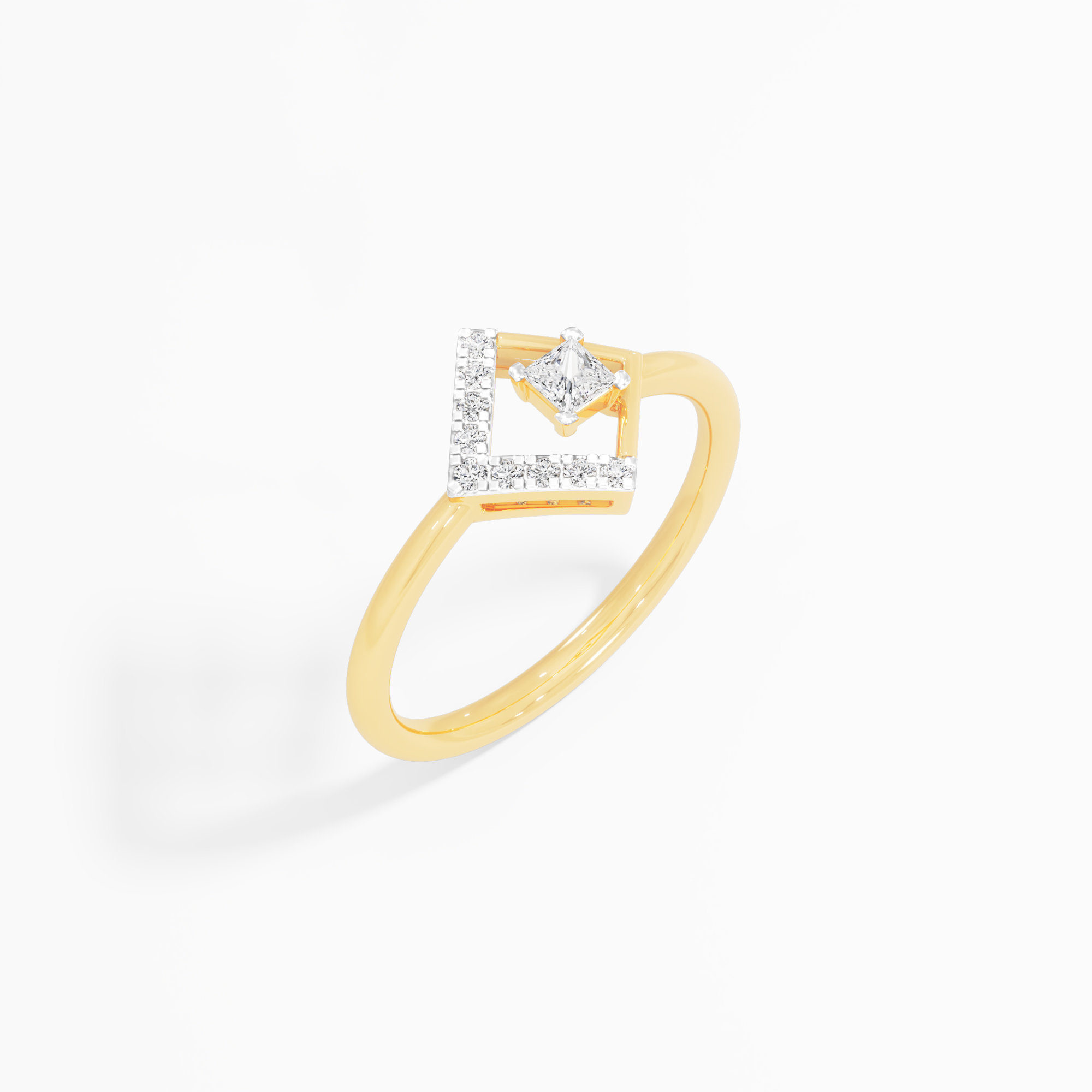 Radiant Square Halos Ring in 9KT Yellow Gold (Diamond Quality: FG-VVS VS)