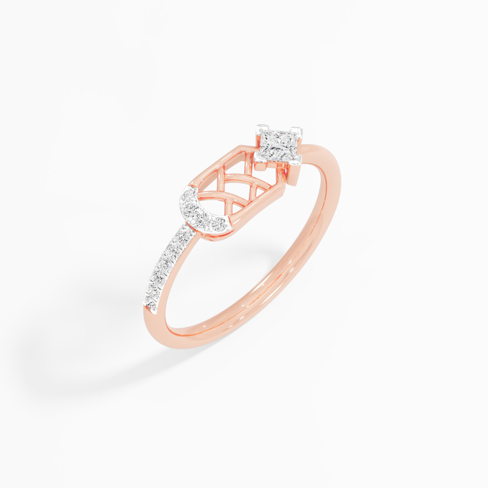 Gleaming Grid Solitaires Ring in 9KT Rose Gold (Diamond Quality: FG-VVS VS)