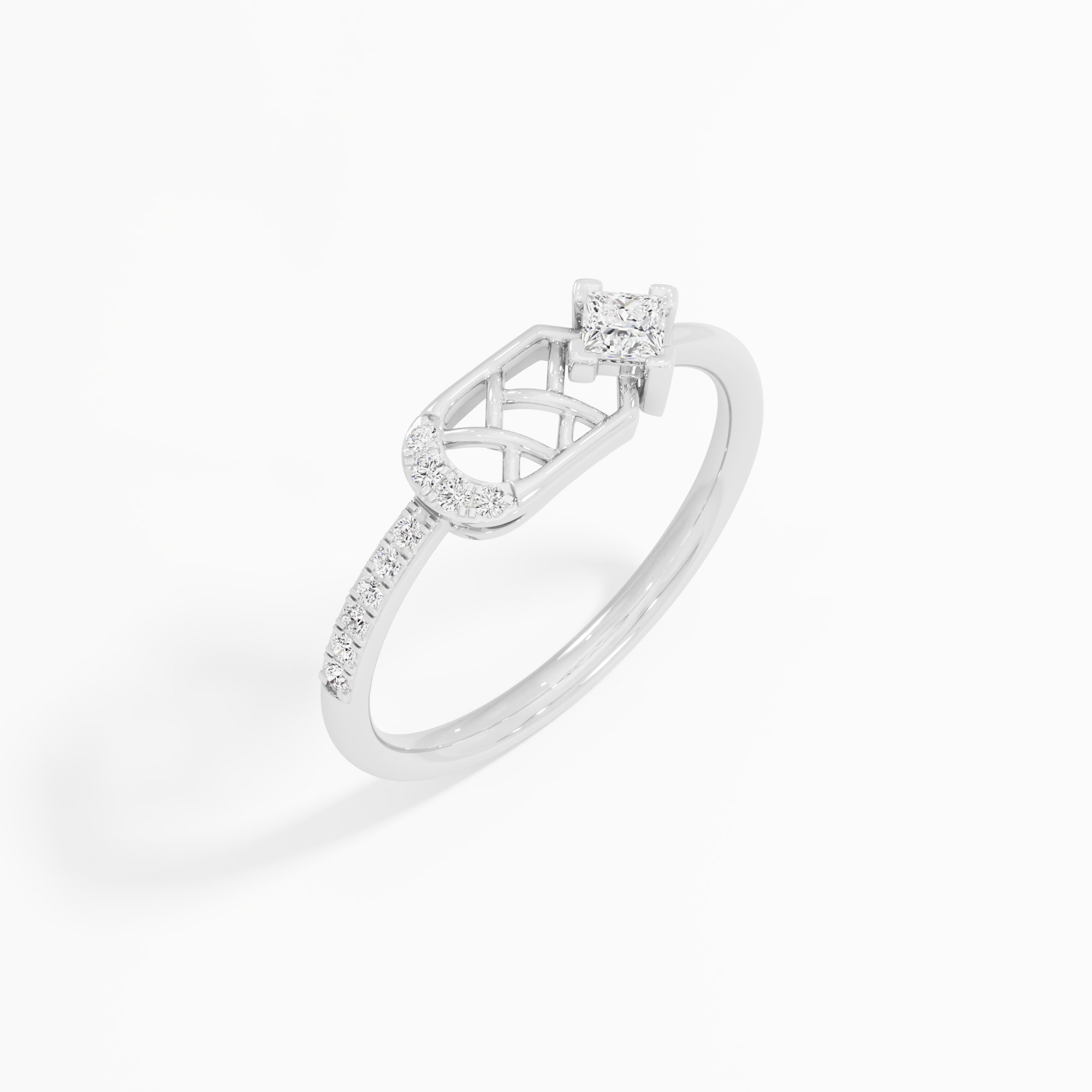 Gleaming Grid Solitaires Ring in 9KT White Gold (Diamond Quality: FG-VVS VS)