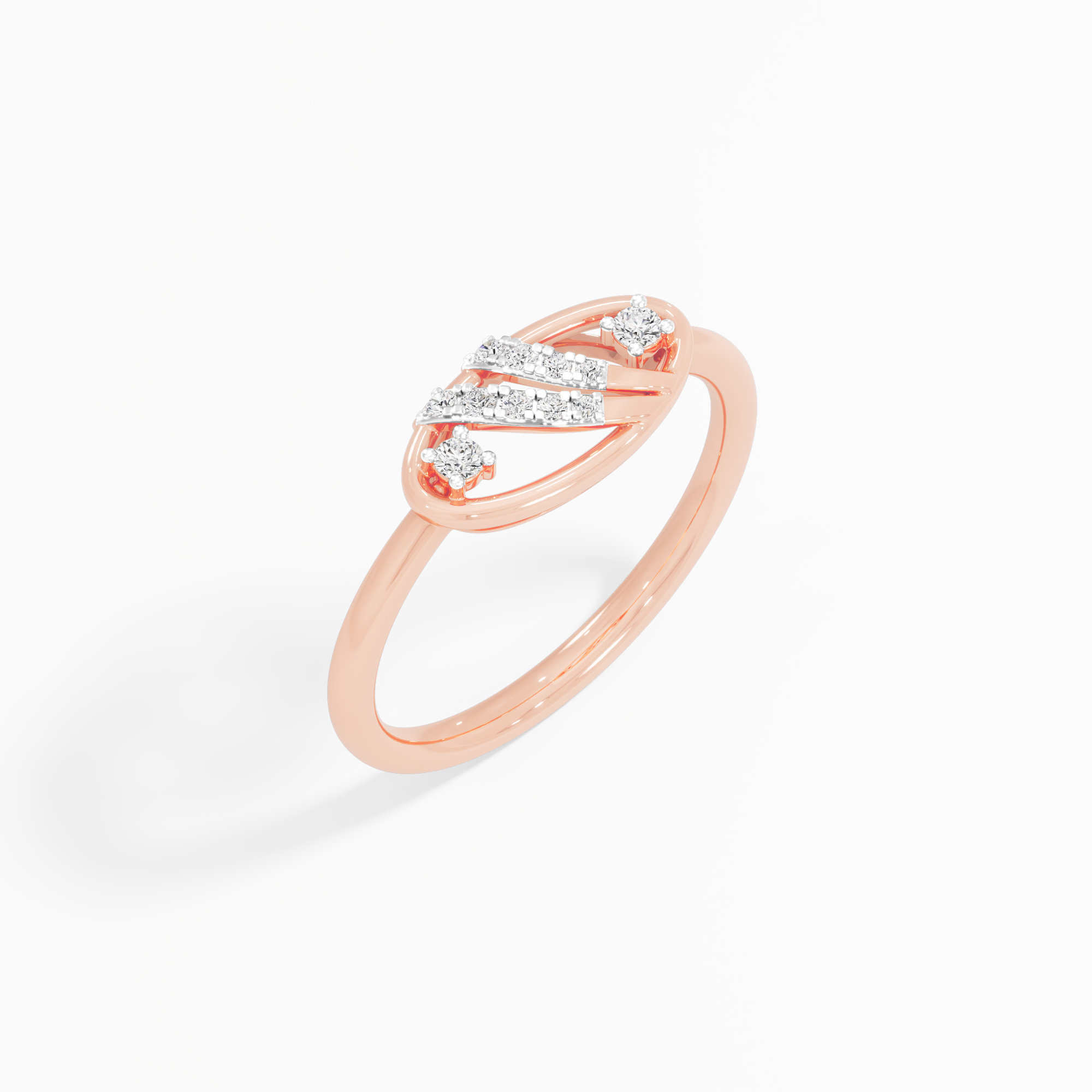 Entwined Glow Bypass Ring in 9KT Rose Gold (Diamond Quality: FG-VVS VS)