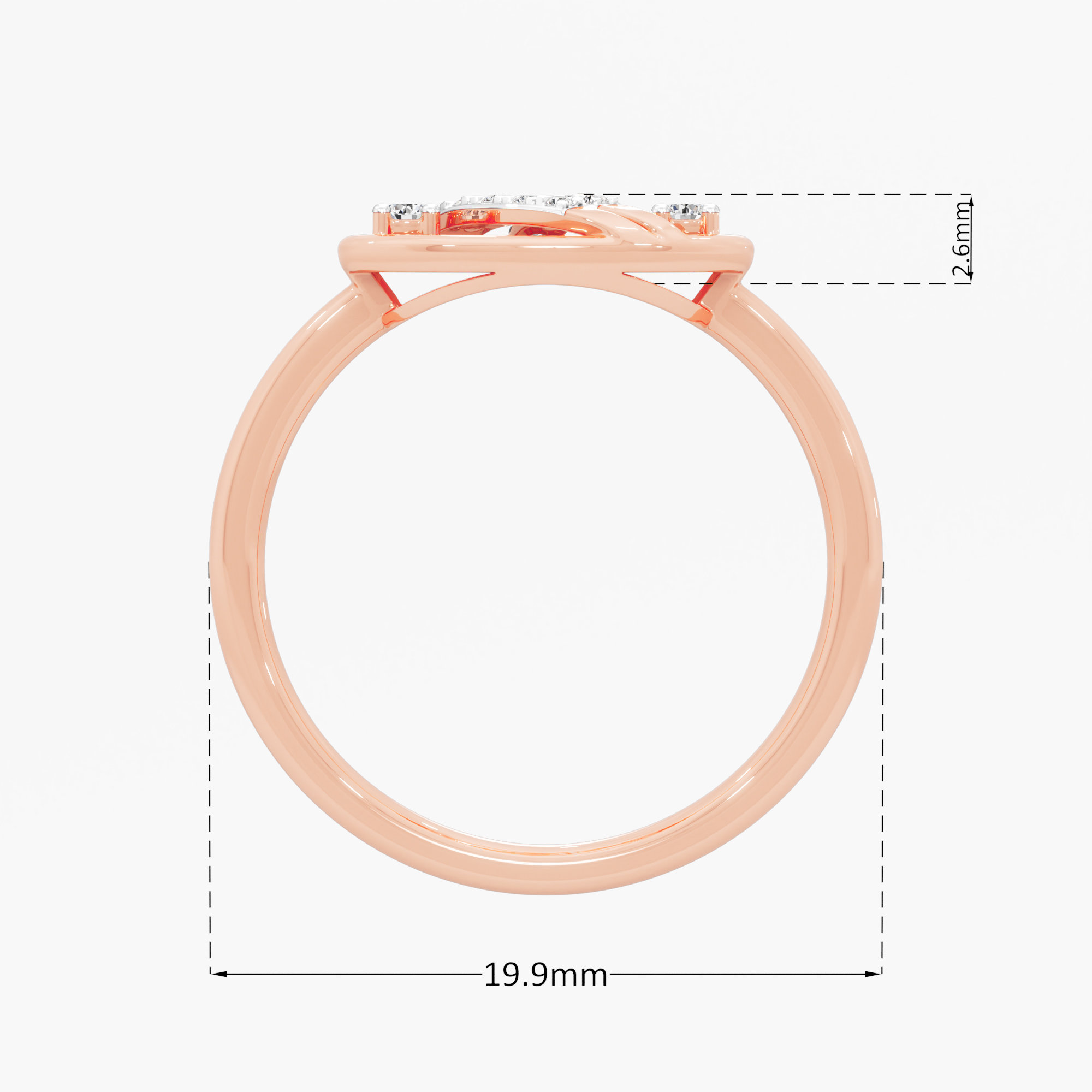Entwined Glow Bypass Ring in 9KT Rose Gold (Diamond Quality: FG-VVS VS)