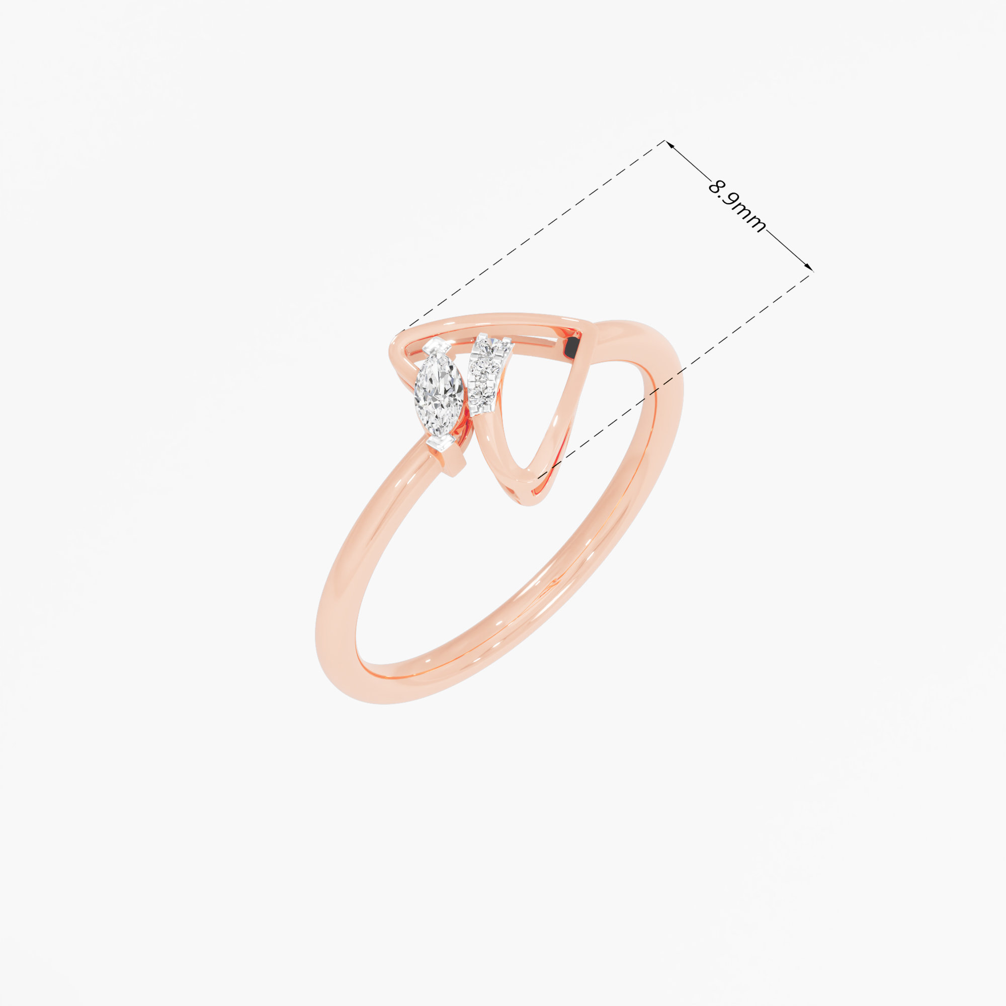 Celestial Whisper Bypass Ring in 9KT Rose Gold (Diamond Quality: FG-VVS VS)