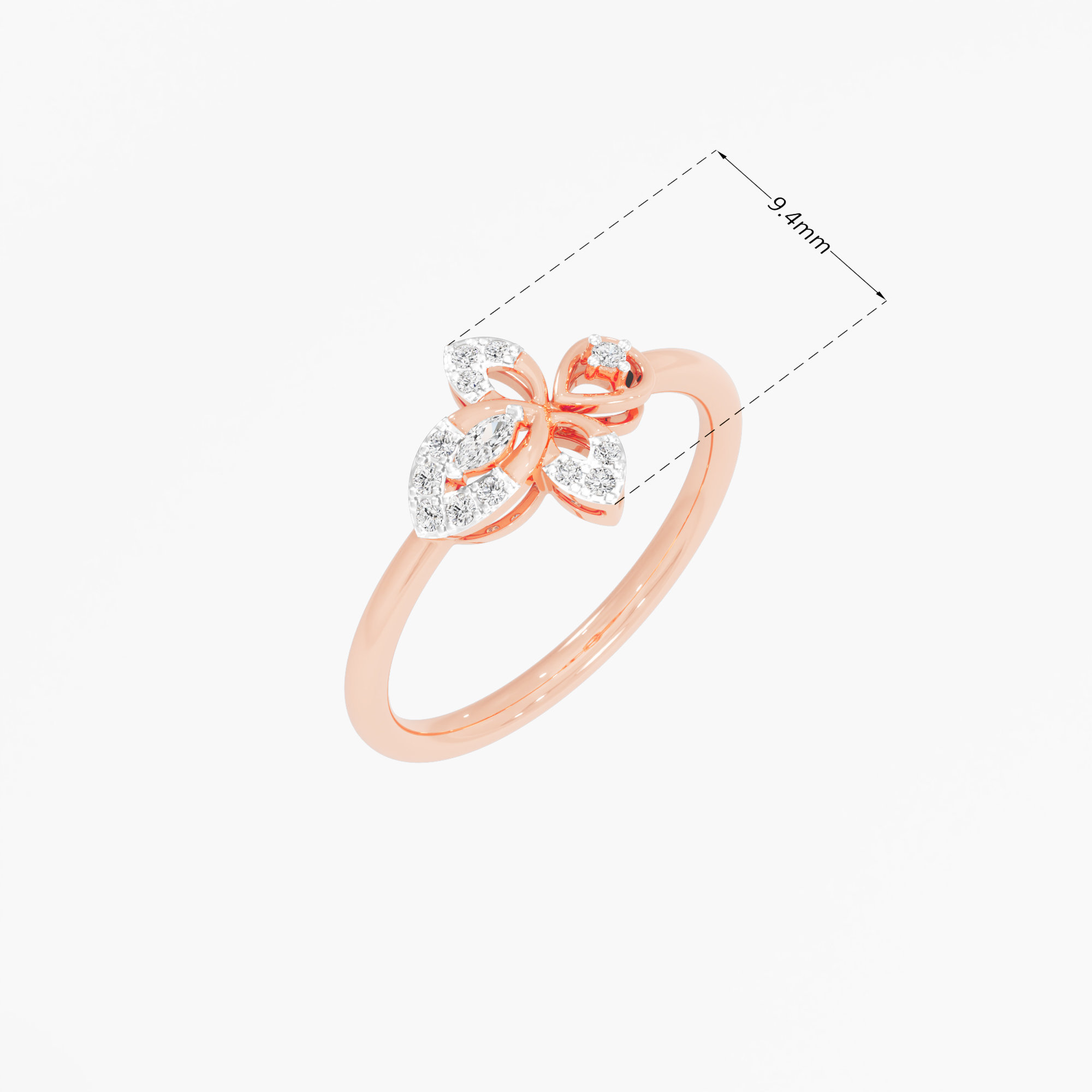 Ethereal Petal Cocktail Ring in 9KT Rose Gold (Diamond Quality: FG-VVS VS)