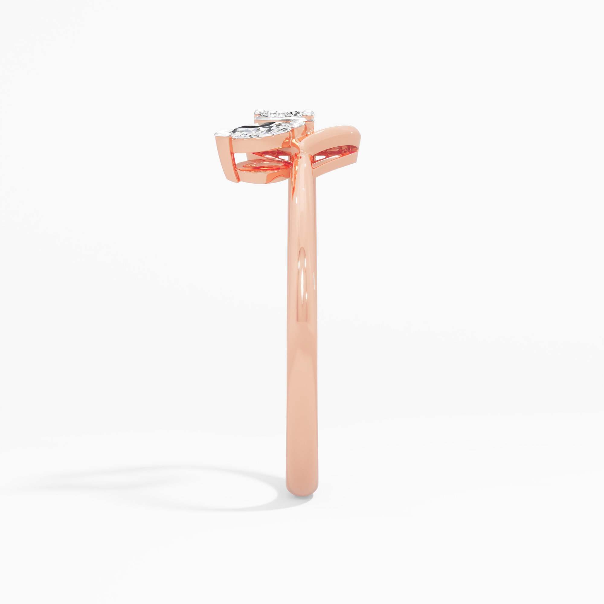 Serene Curve Bypass Ring in 9KT Rose Gold (Diamond Quality: FG-VVS VS)