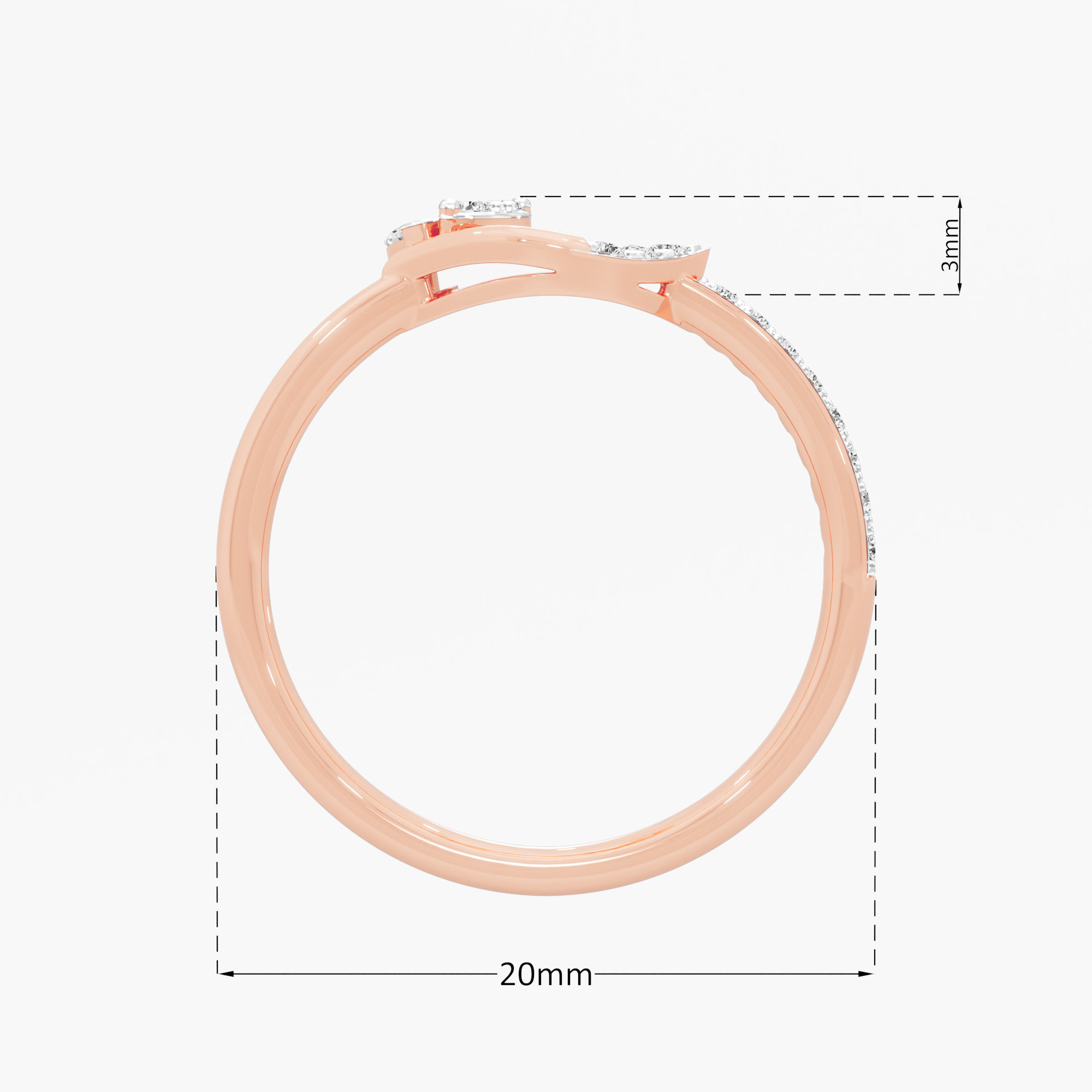 Serene Curve Bypass Ring in 9KT Rose Gold (Diamond Quality: FG-VVS VS)