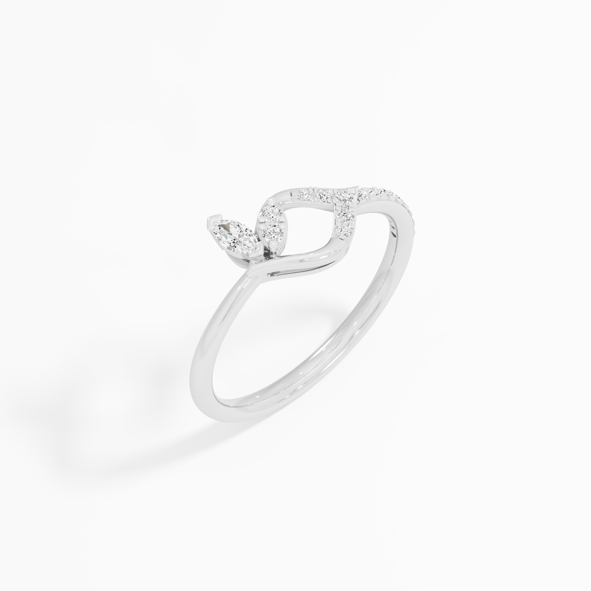 Serene Curve Bypass Ring in 9KT White Gold (Diamond Quality: FG-VVS VS)