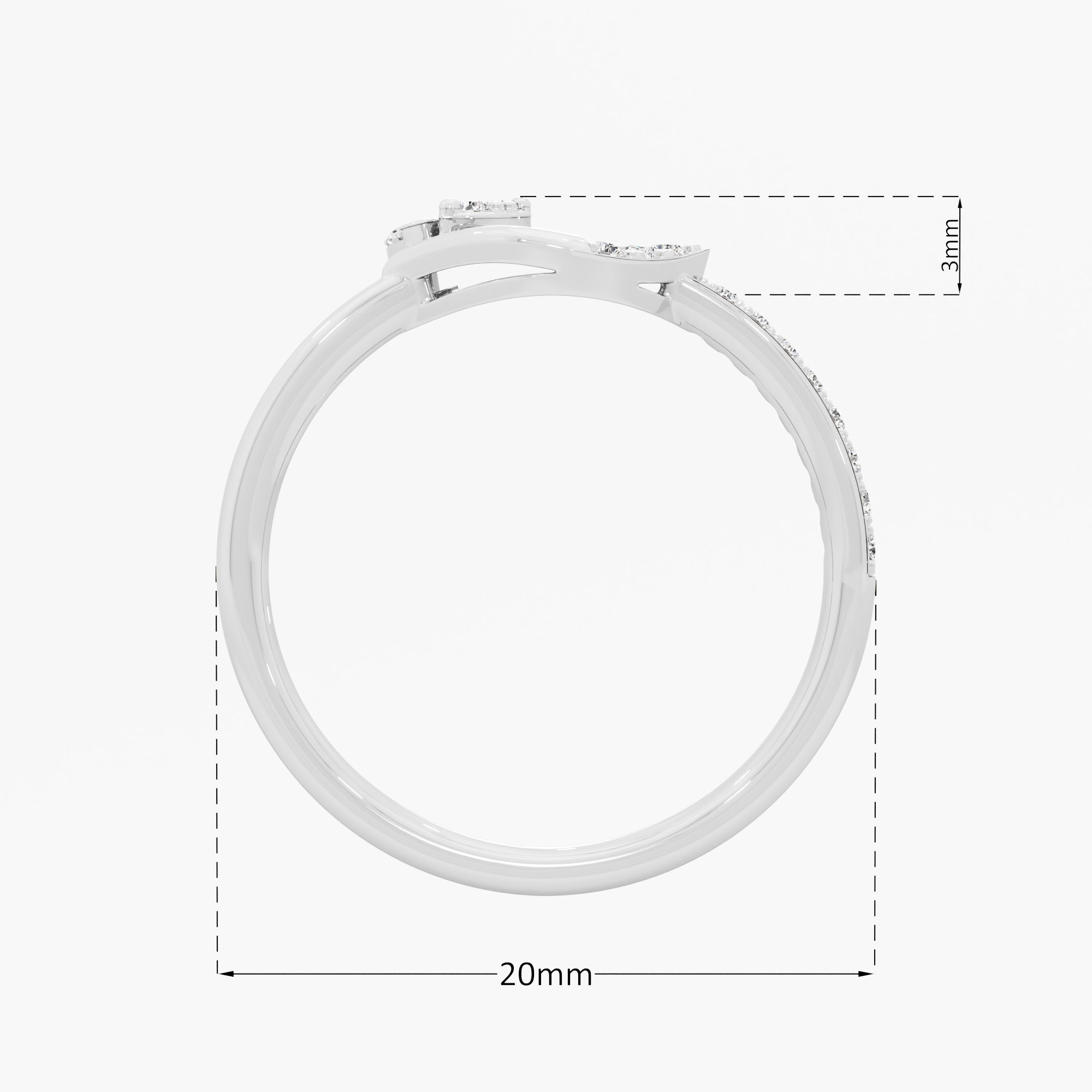 Serene Curve Bypass Ring in 9KT White Gold (Diamond Quality: FG-VVS VS)
