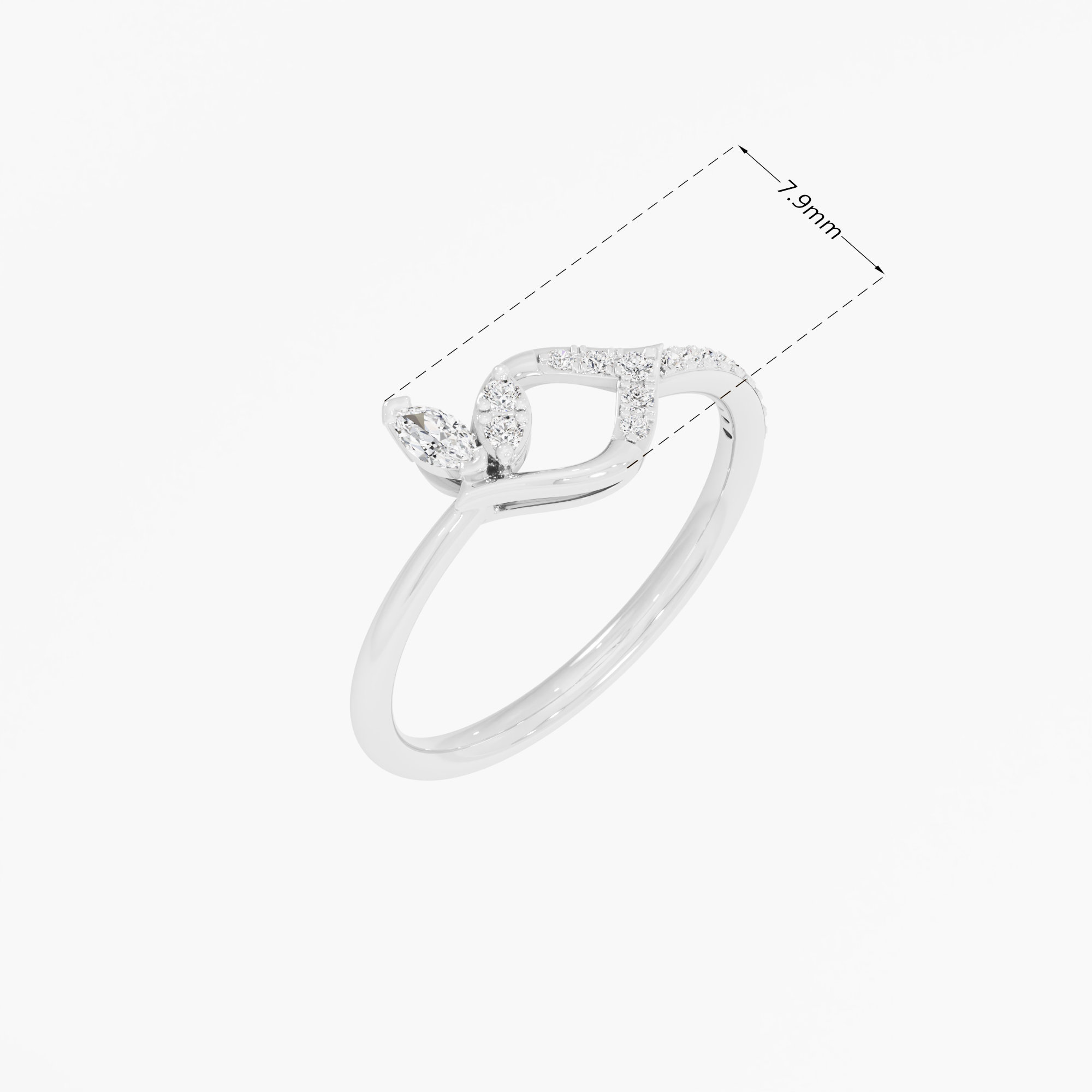 Serene Curve Bypass Ring in 9KT White Gold (Diamond Quality: FG-VVS VS)