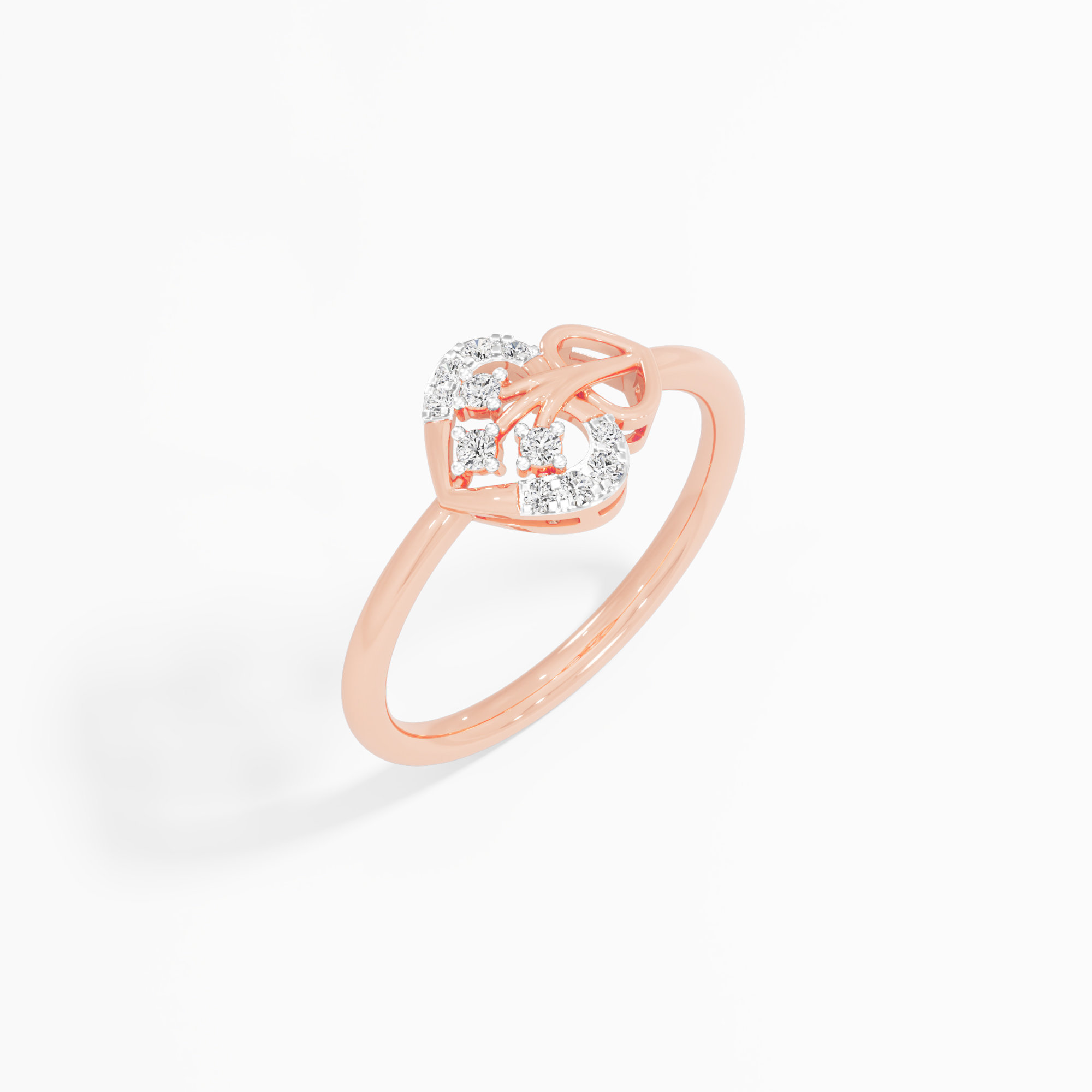 Glimmering Heart Cocktail Ring in 9KT Rose Gold (Diamond Quality: EF-VVS VS)