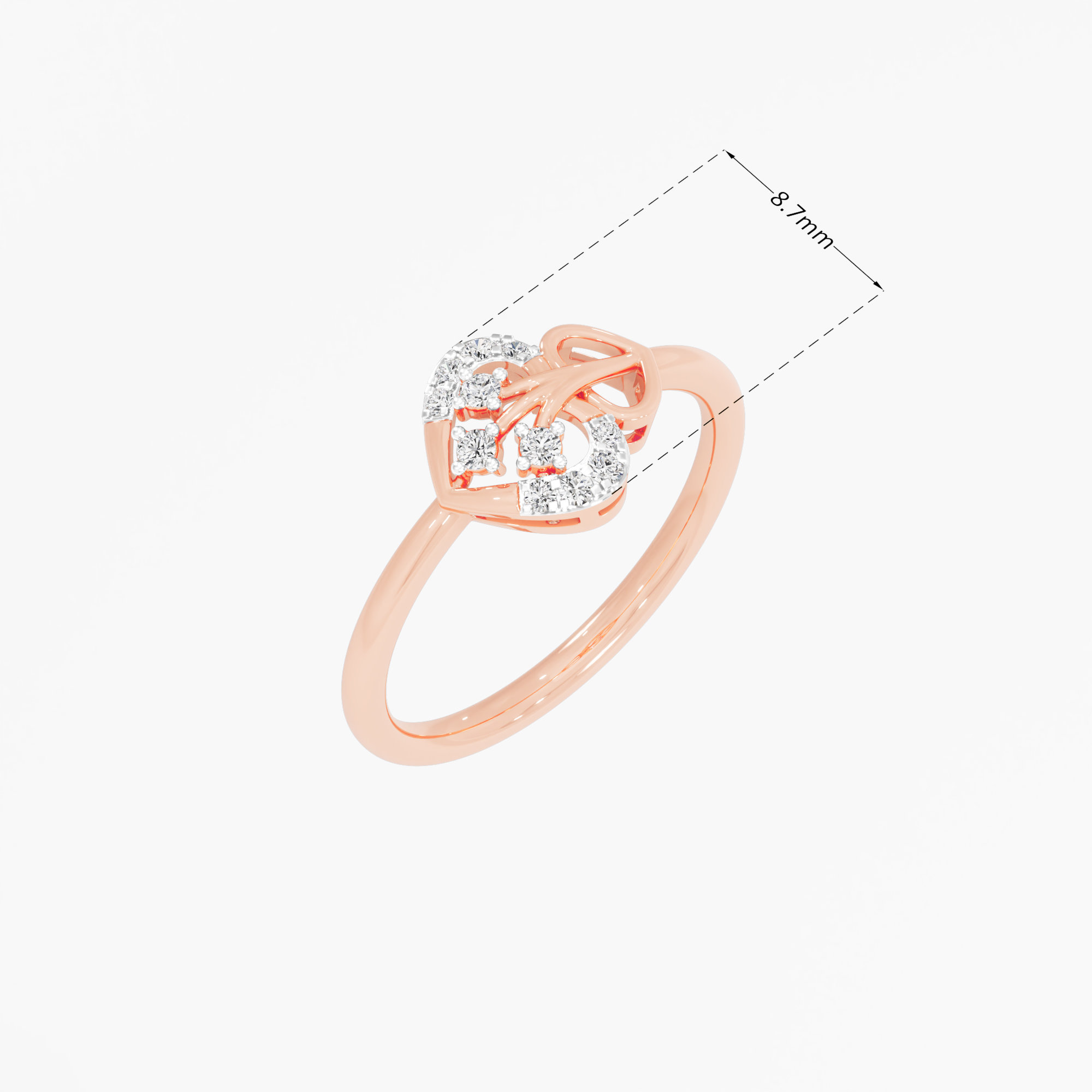 Glimmering Heart Cocktail Ring in 9KT Rose Gold (Diamond Quality: EF-VVS VS)