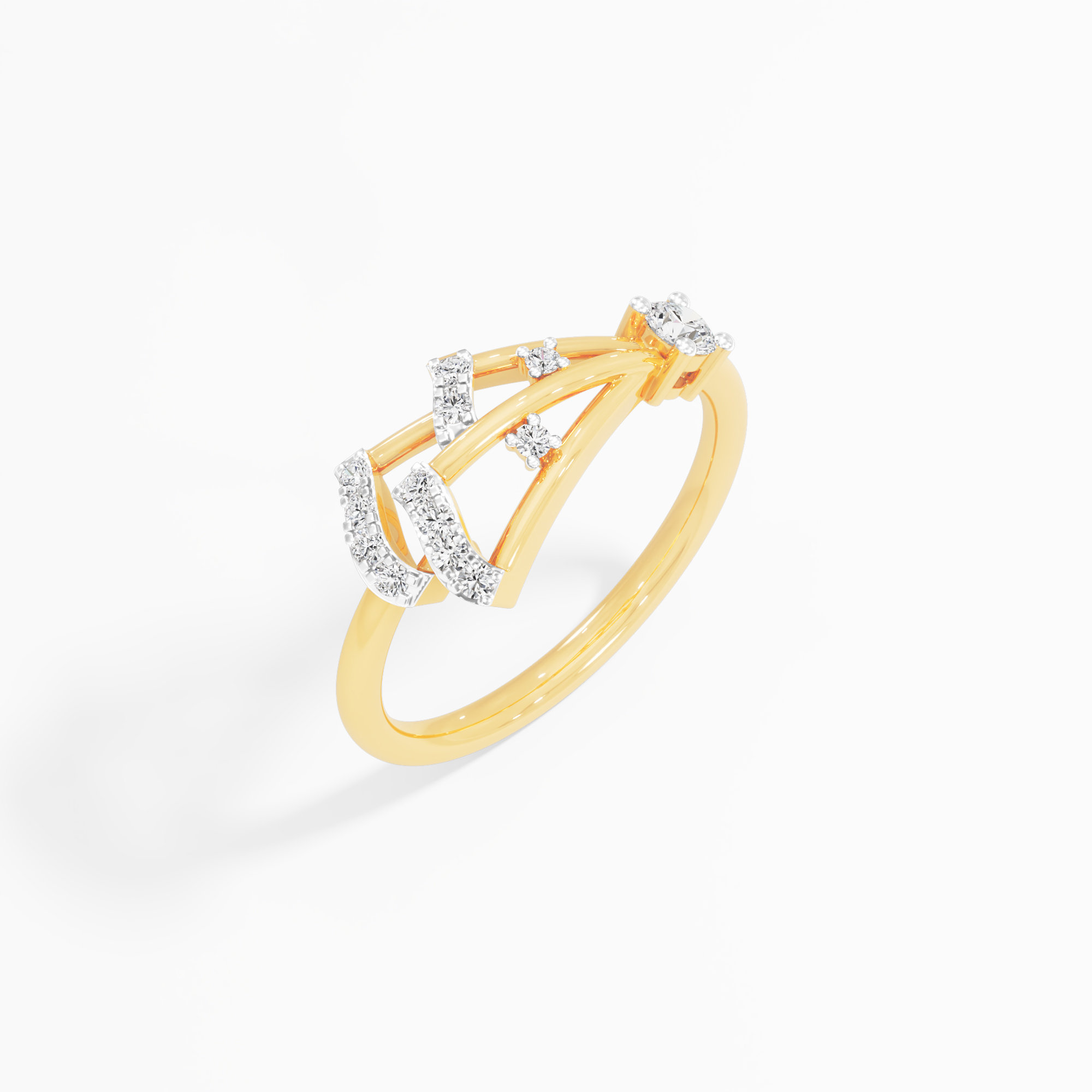 Starburst Rail Diamond Ring in 9KT Yellow Gold (Diamond Quality: FG-VVS VS)