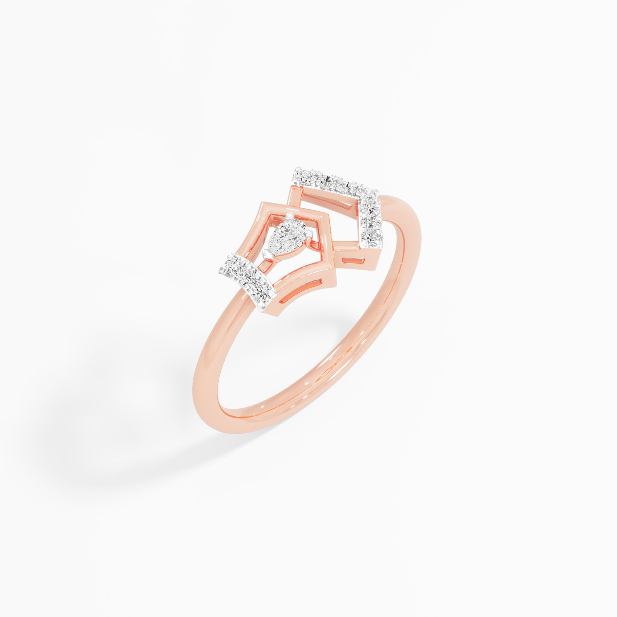 Chevron Point Diamond Ring in 9KT Rose Gold (Diamond Quality: FG-VVS VS)