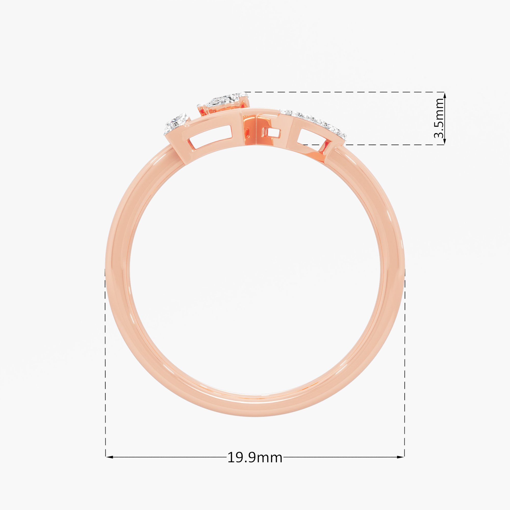 Chevron Point Diamond Ring in 9KT Rose Gold (Diamond Quality: FG-VVS VS)