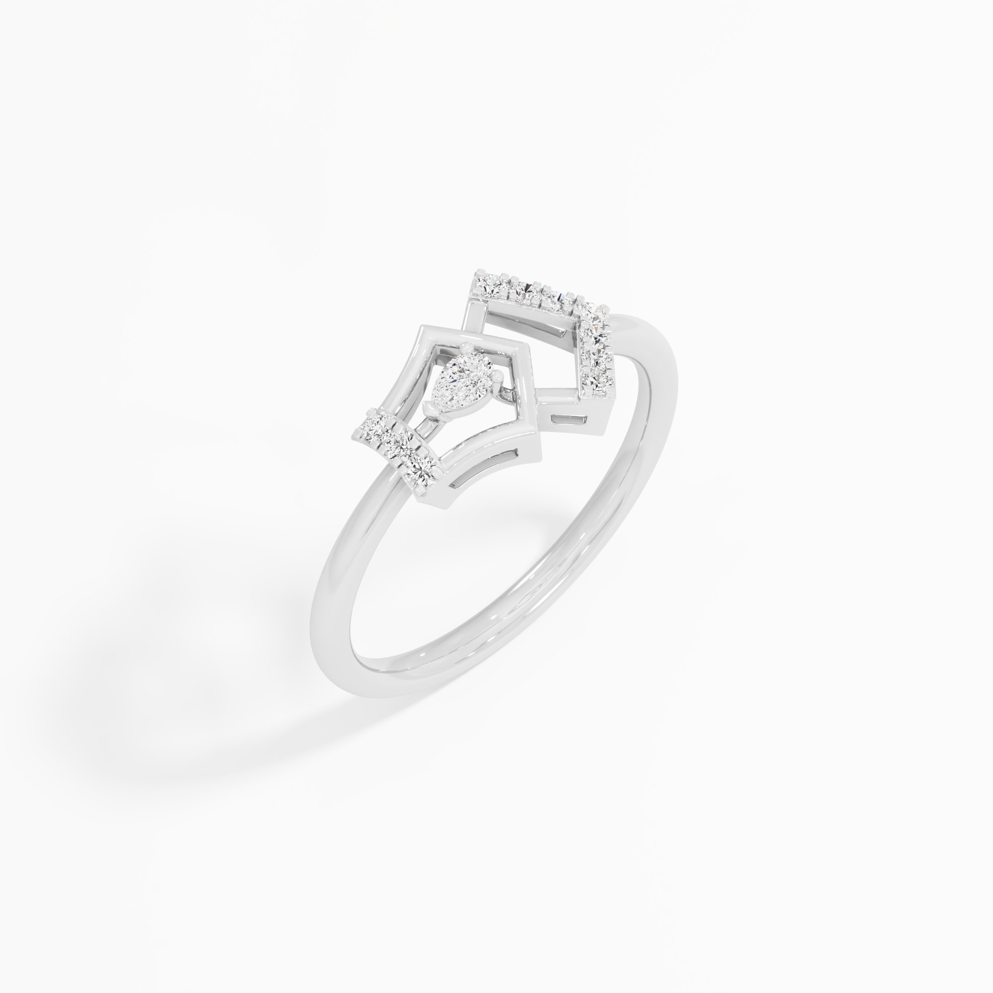Chevron Point Diamond Ring in 9KT White Gold (Diamond Quality: FG-VVS VS)