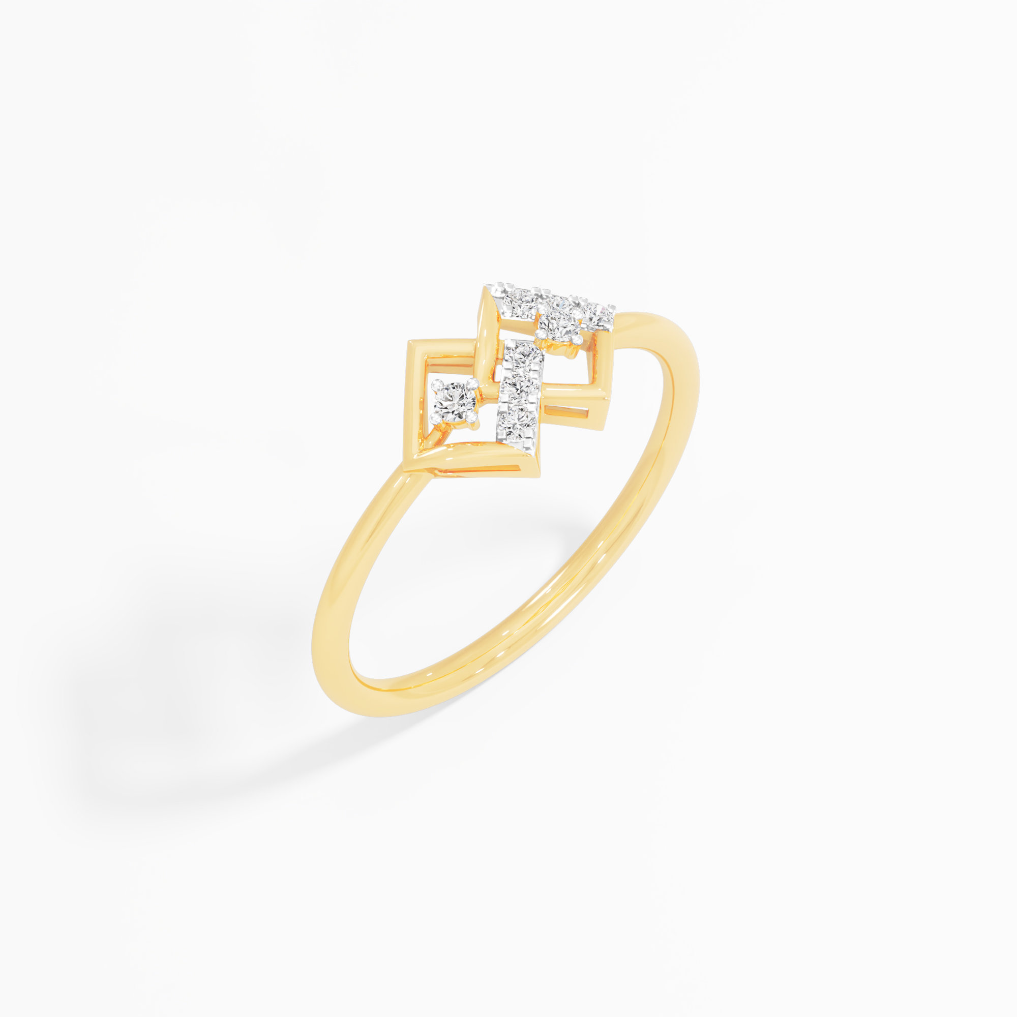 Geometric Lattice Diamond Ring in 9KT Yellow Gold (Diamond Quality: FG-VVS VS)