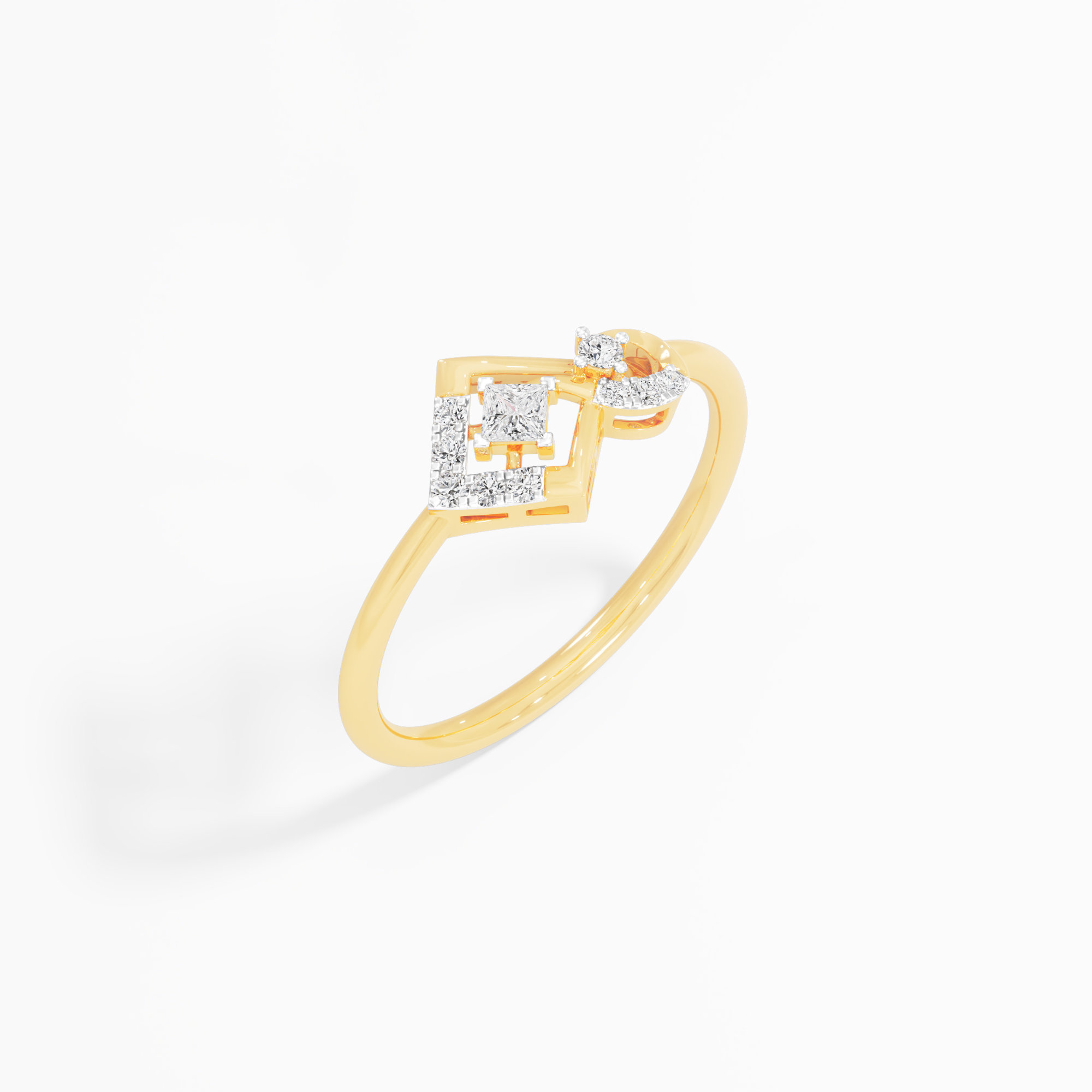 Prism Square Halo Diamond Ring in 9KT Yellow Gold (Diamond Quality: FG-VVS VS)