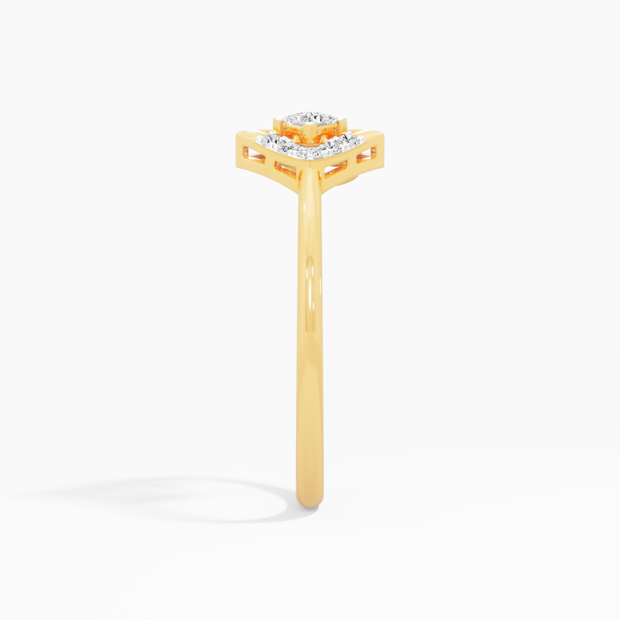 Prism Square Halo Diamond Ring in 9KT Yellow Gold (Diamond Quality: FG-VVS VS)