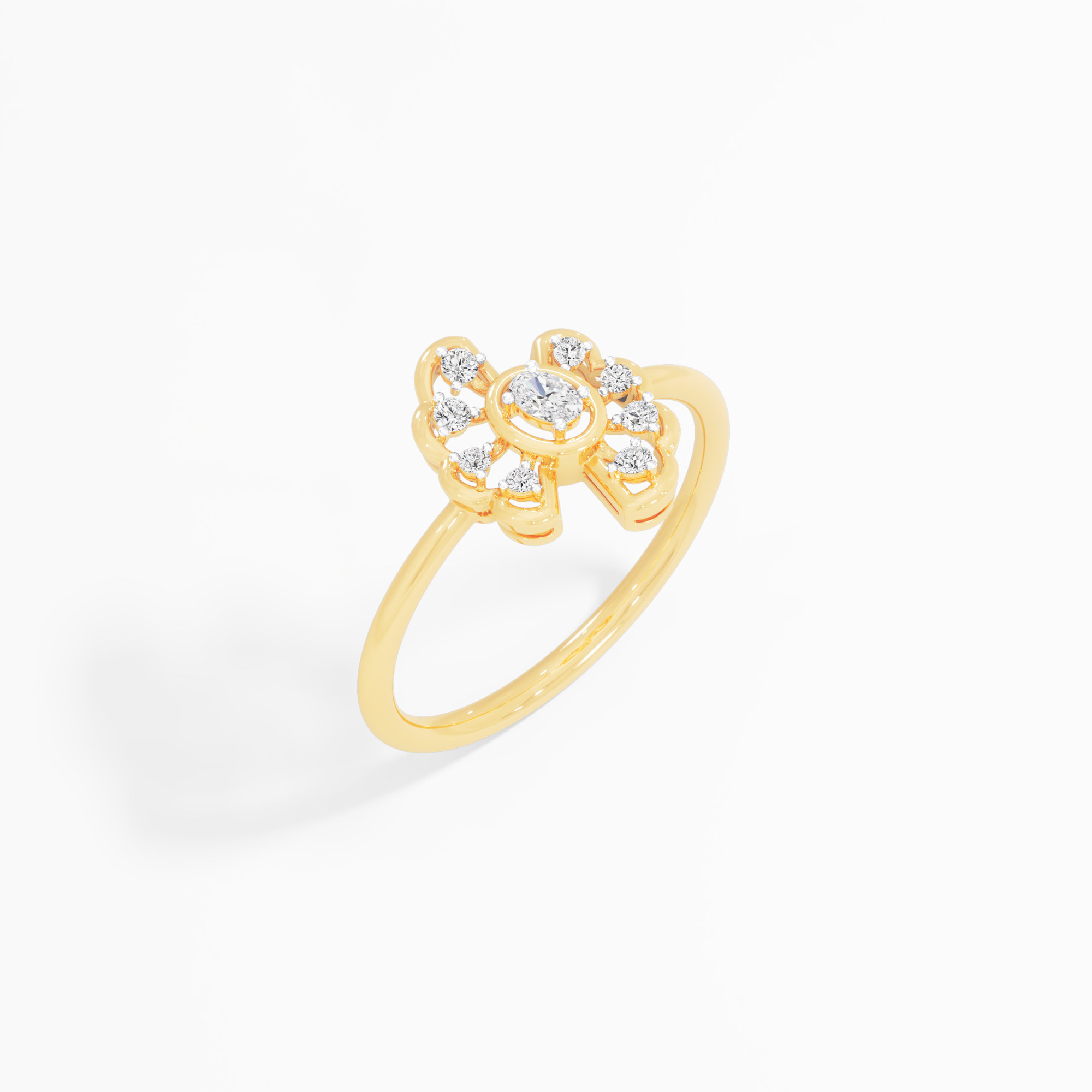 Oval Wreath Diamond Ring in 9KT Yellow Gold (Diamond Quality: FG-VVS VS)
