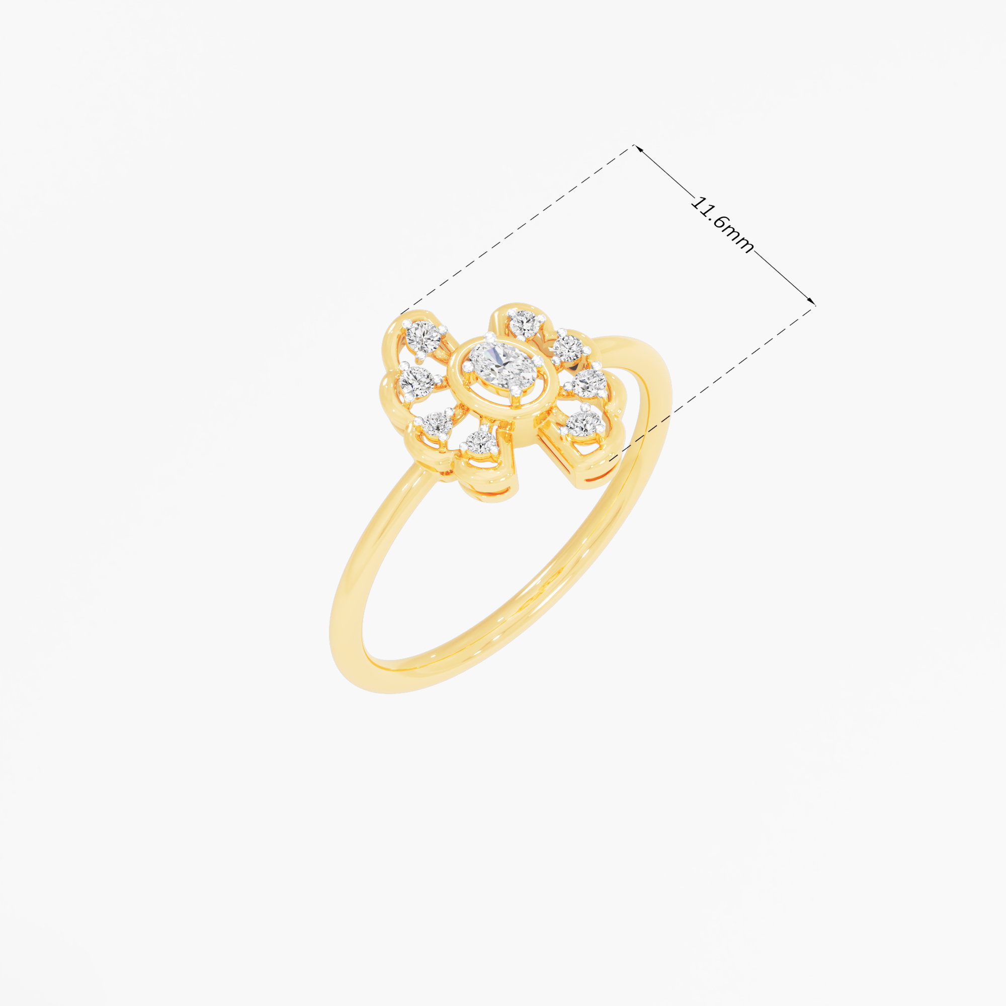 Oval Wreath Diamond Ring in 9KT Yellow Gold (Diamond Quality: FG-VVS VS)